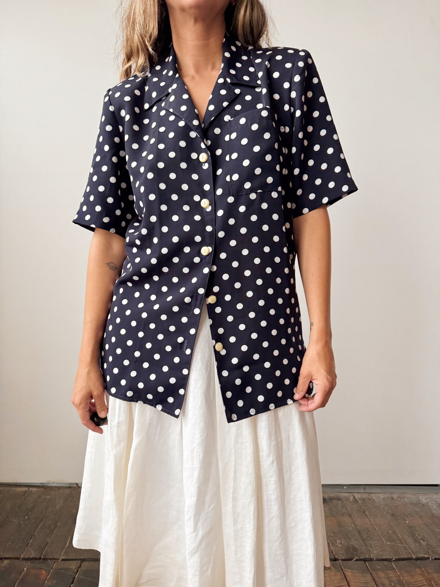 Walters Navy Polka Dot Blouse (M)