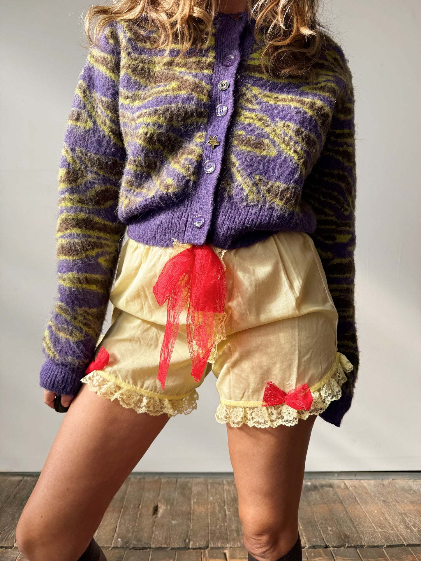 Vintage Yellow Boxers with Red Lace Bows (M)