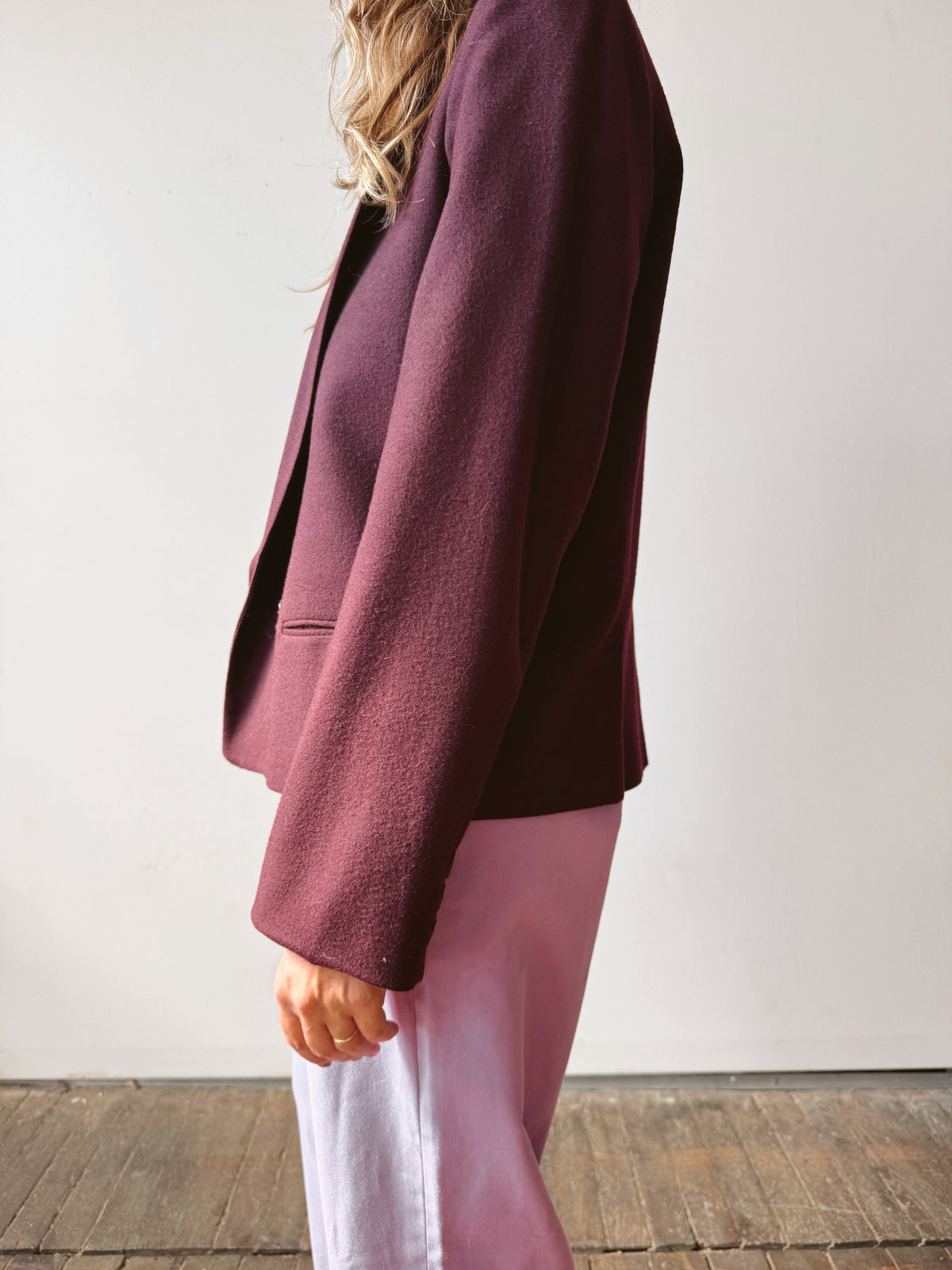 Wool Eggplant One-Button 90s Cropped Blazer (M)