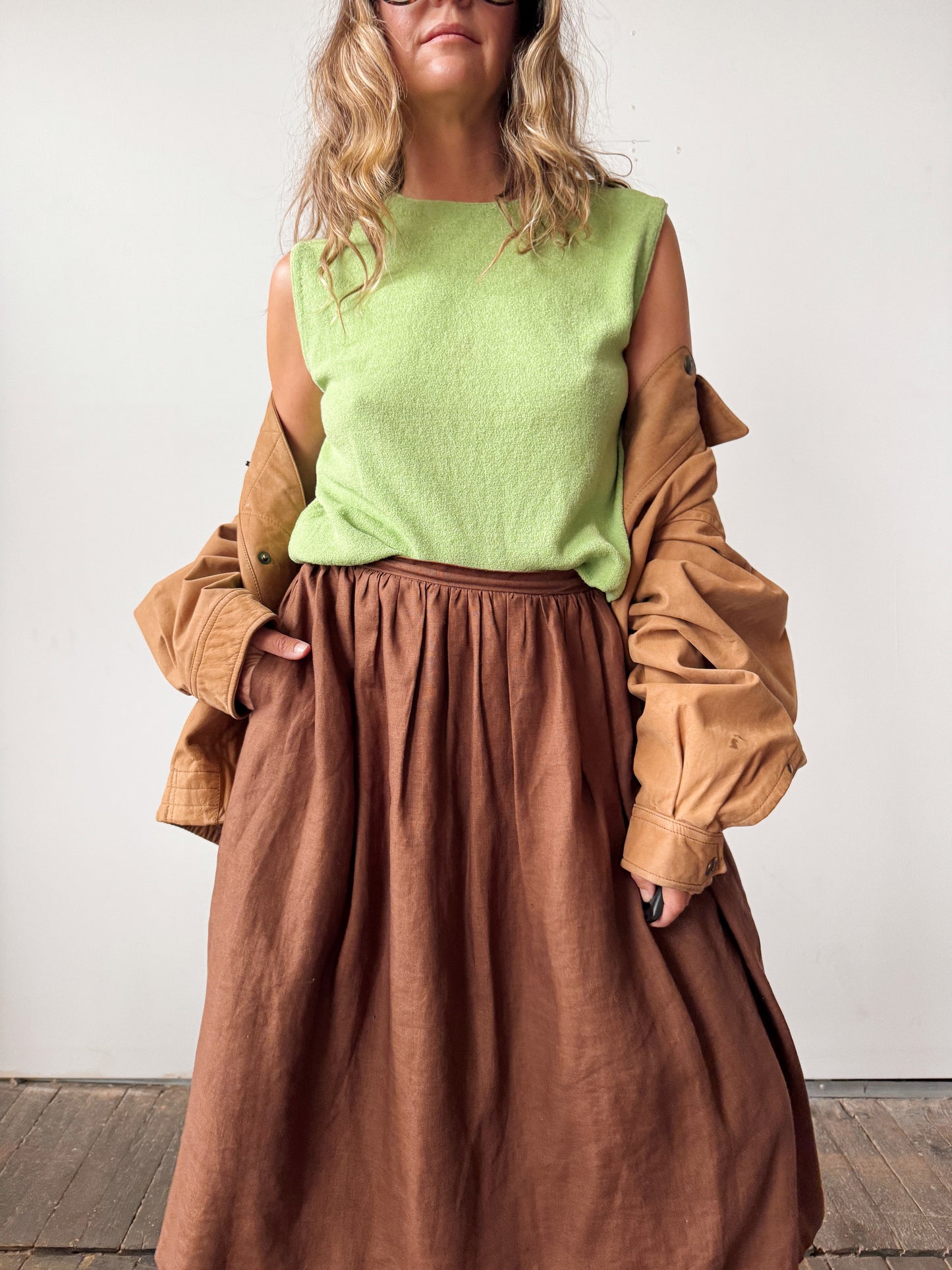 Boucle 70s Sleeveless Chartreuse Top (M)