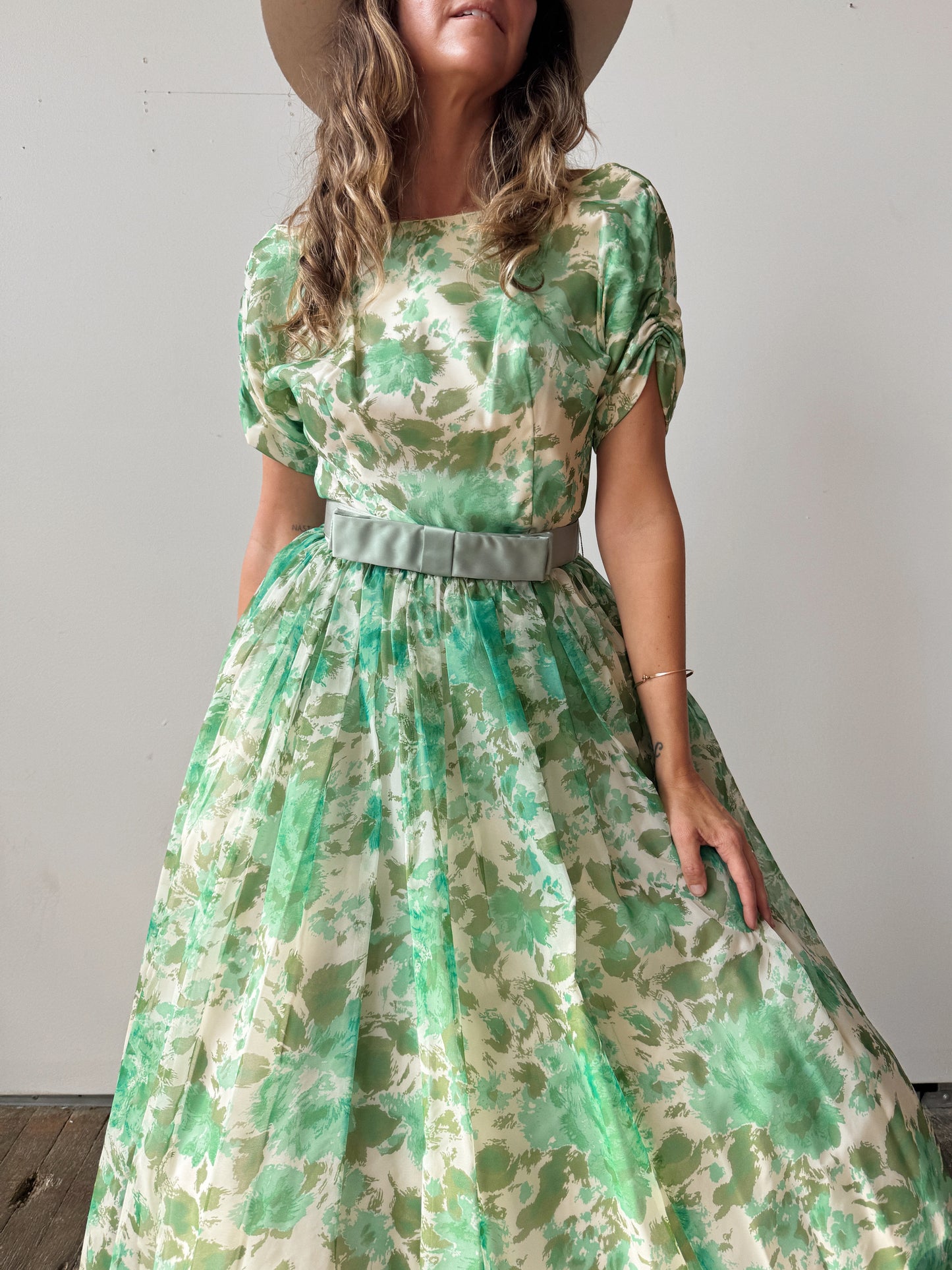 60s Chiffon Floral Overlay Party Dress