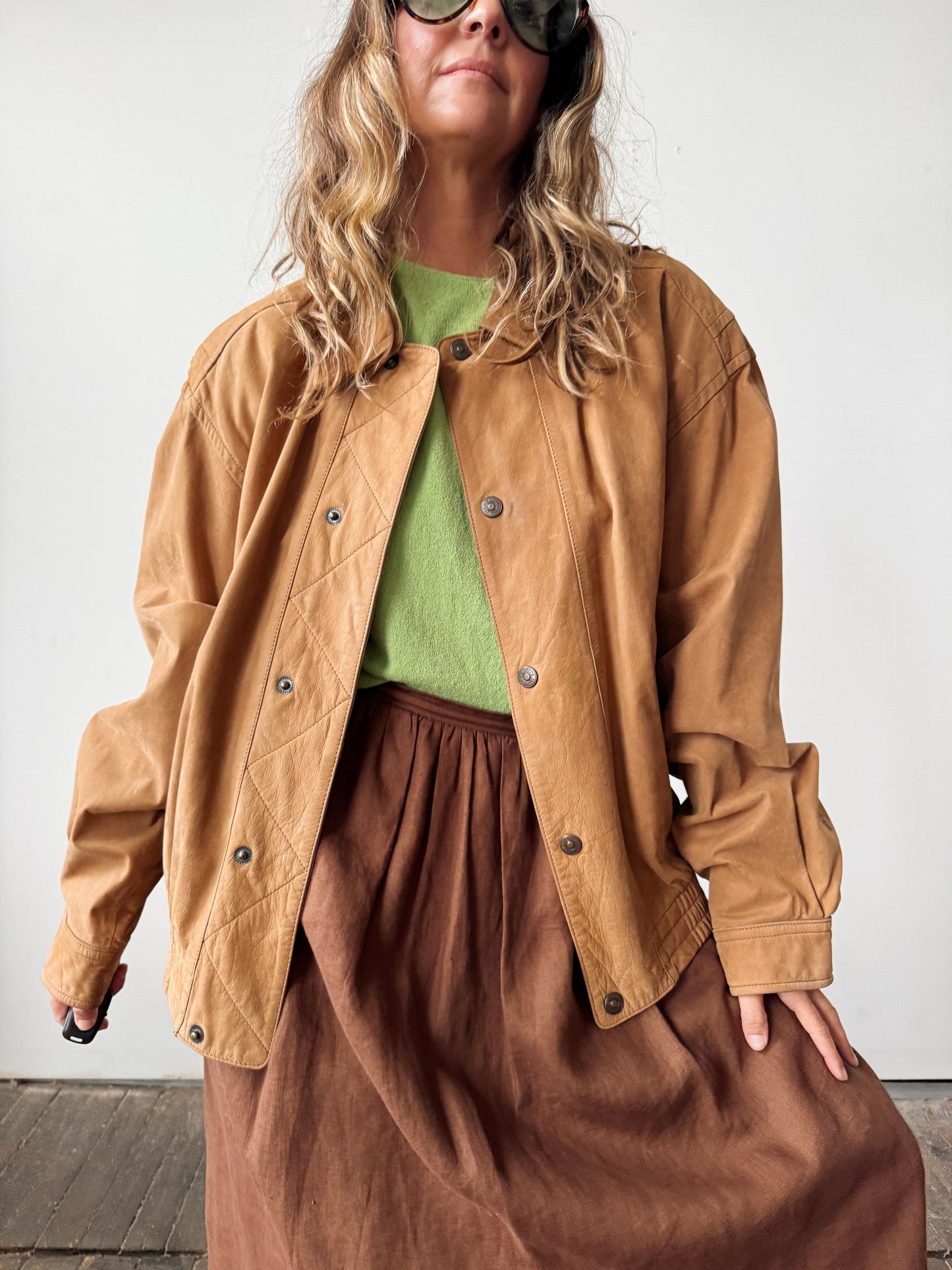 Suede Leather Bomber 90s Coat (L)