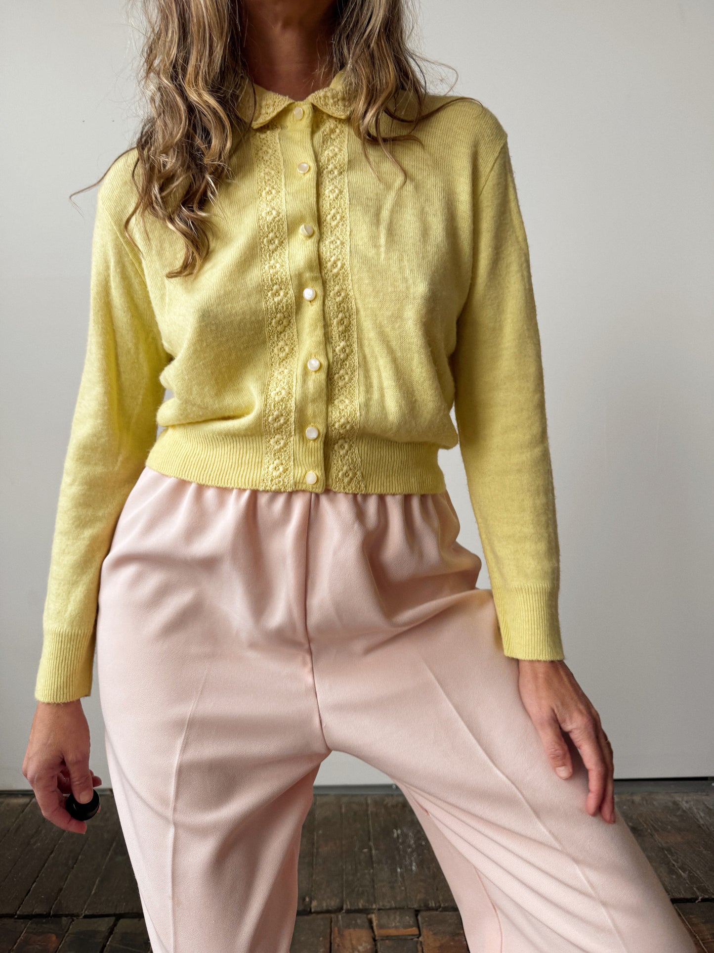 60s Yellow Cropped Cardigan (XS)