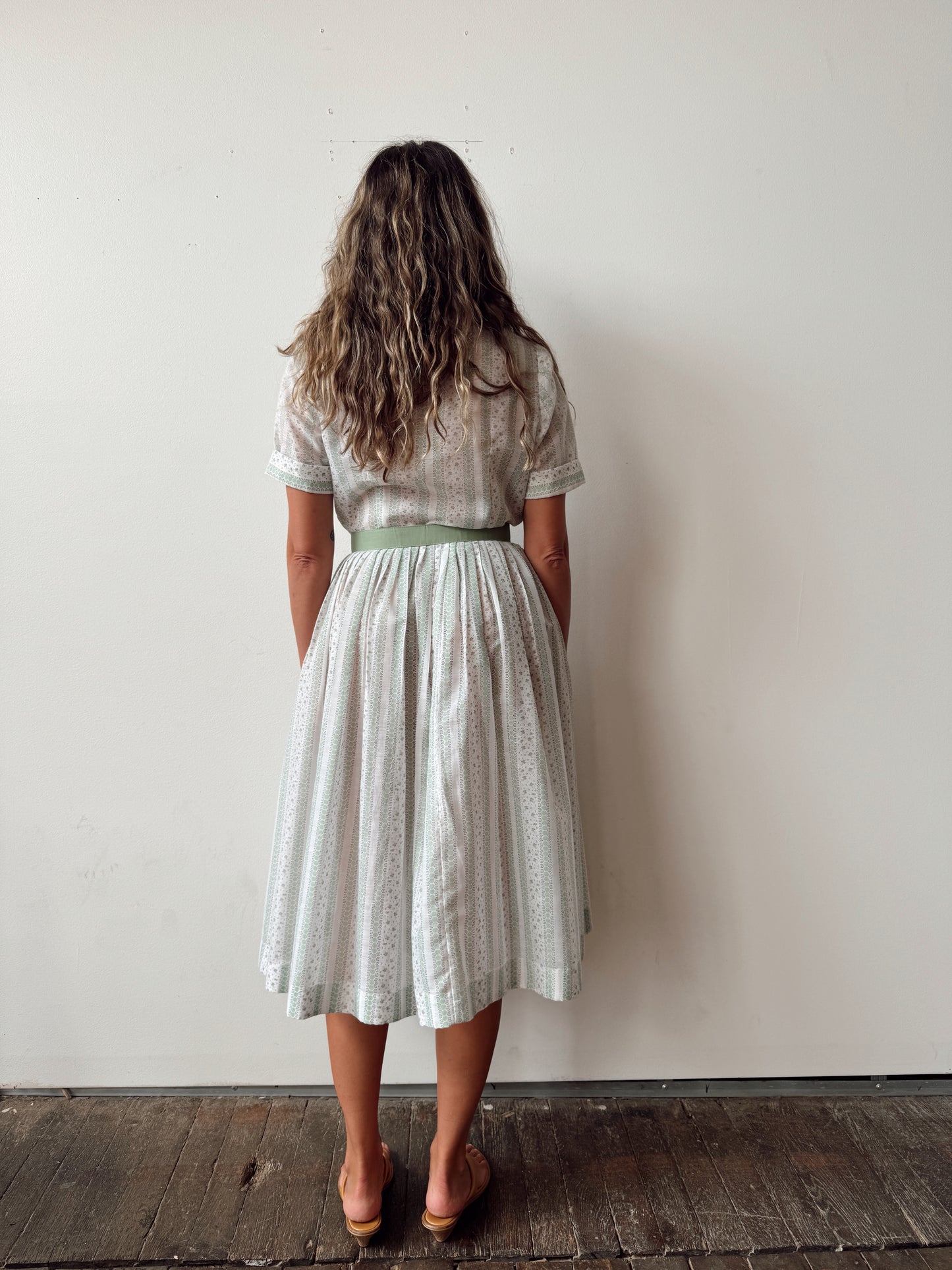 Sage Green Midi 60s Dress (M)