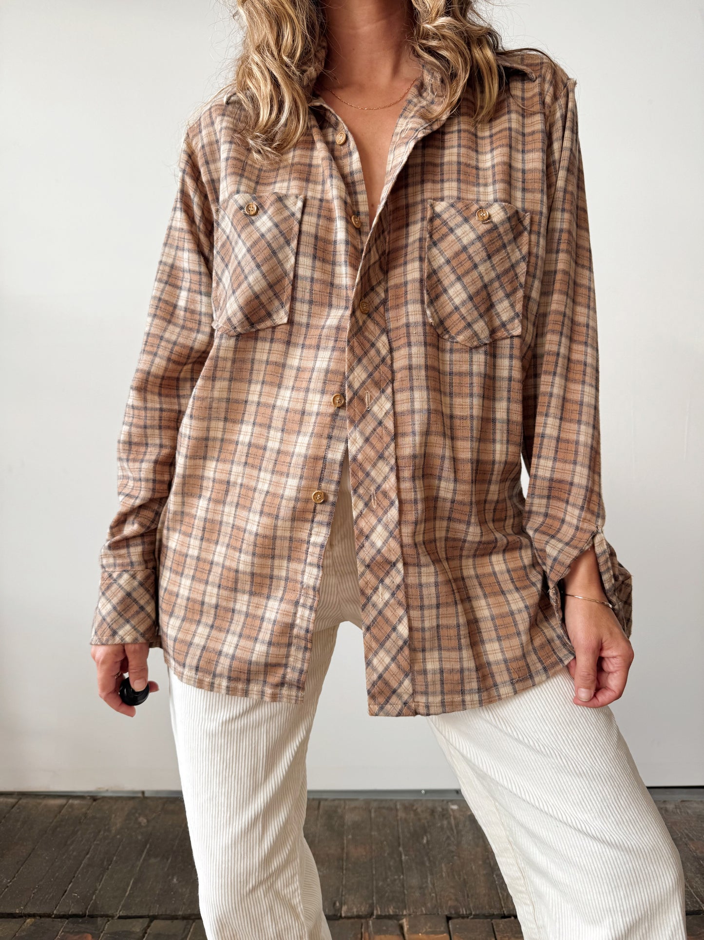Visions 70s Brown Plaid Shirt (Mens M)