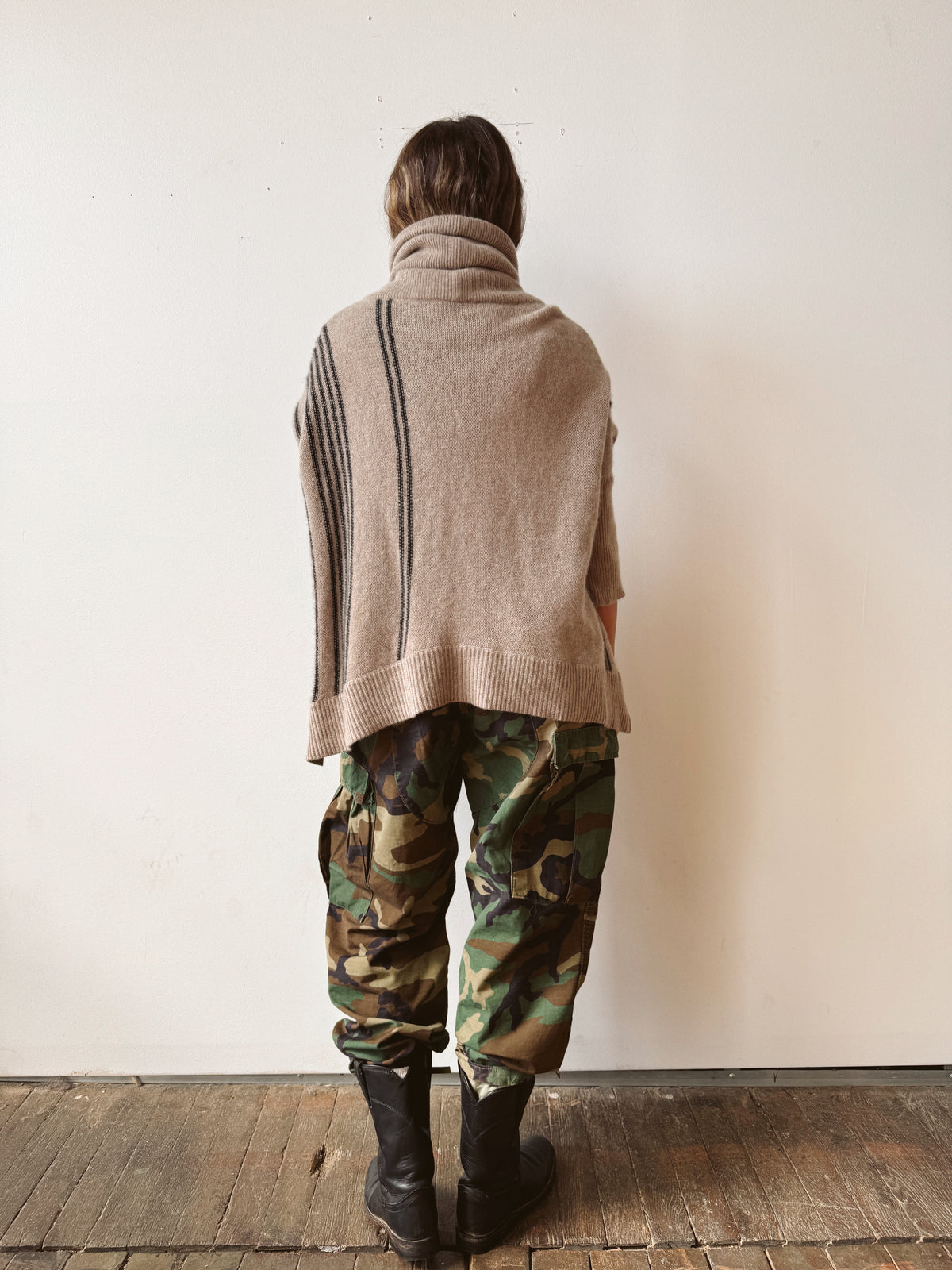 Cashmere Striped and Tan Turtleneck Sweater (M)