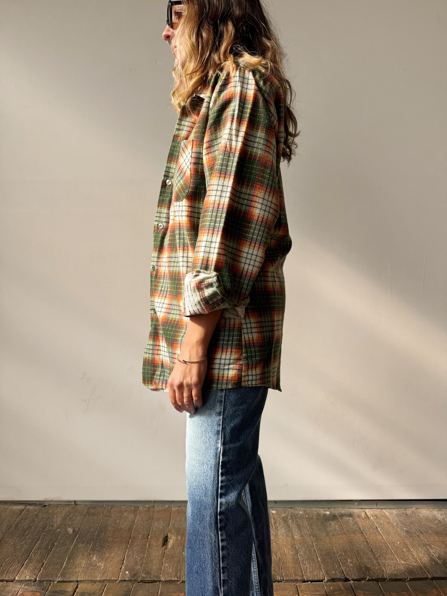 Plaid 70s Flannel Shirt (L)