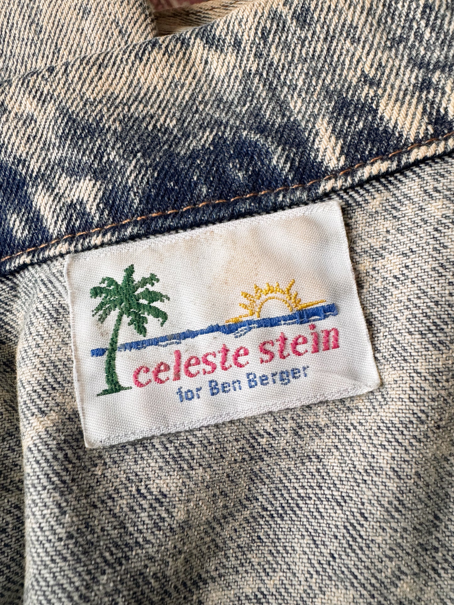 80s Celeste Stein All-Over Sunglass Pins Denim Jacket (M)