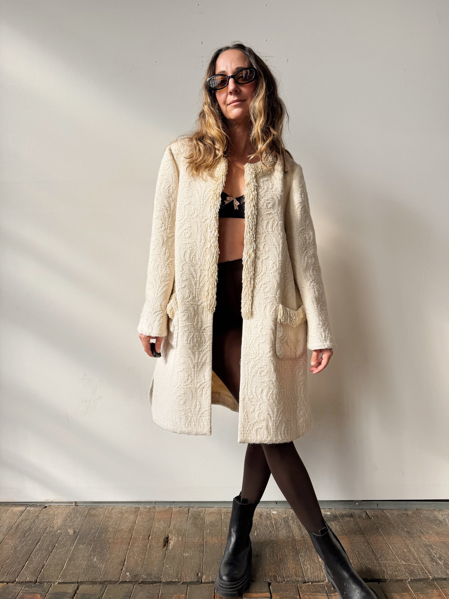 Ivory Bead and Texture Duster Coat, Contemproary (L)