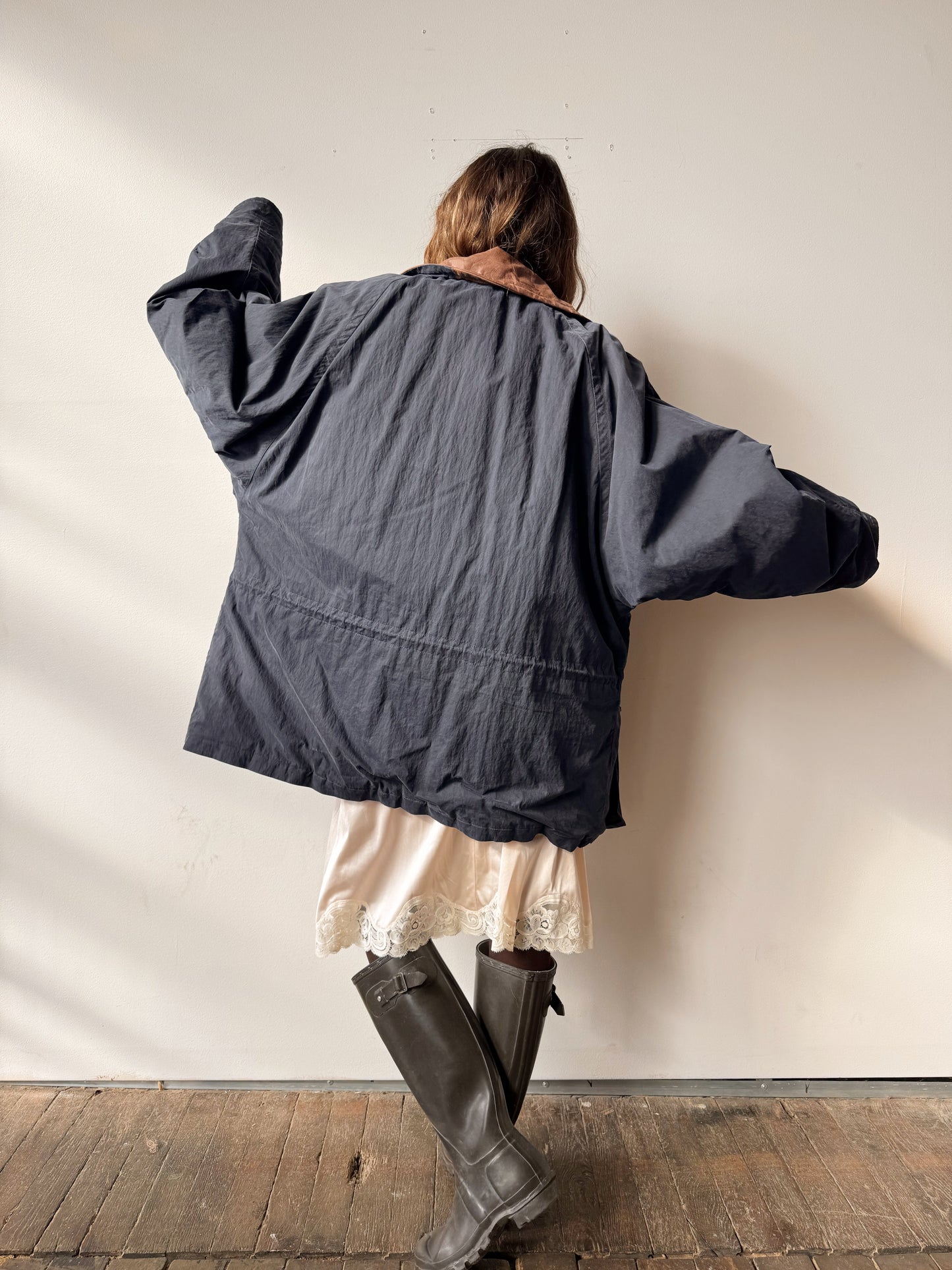 90s Timberland Weathergear Navy and Leather Jacket (Mens L)