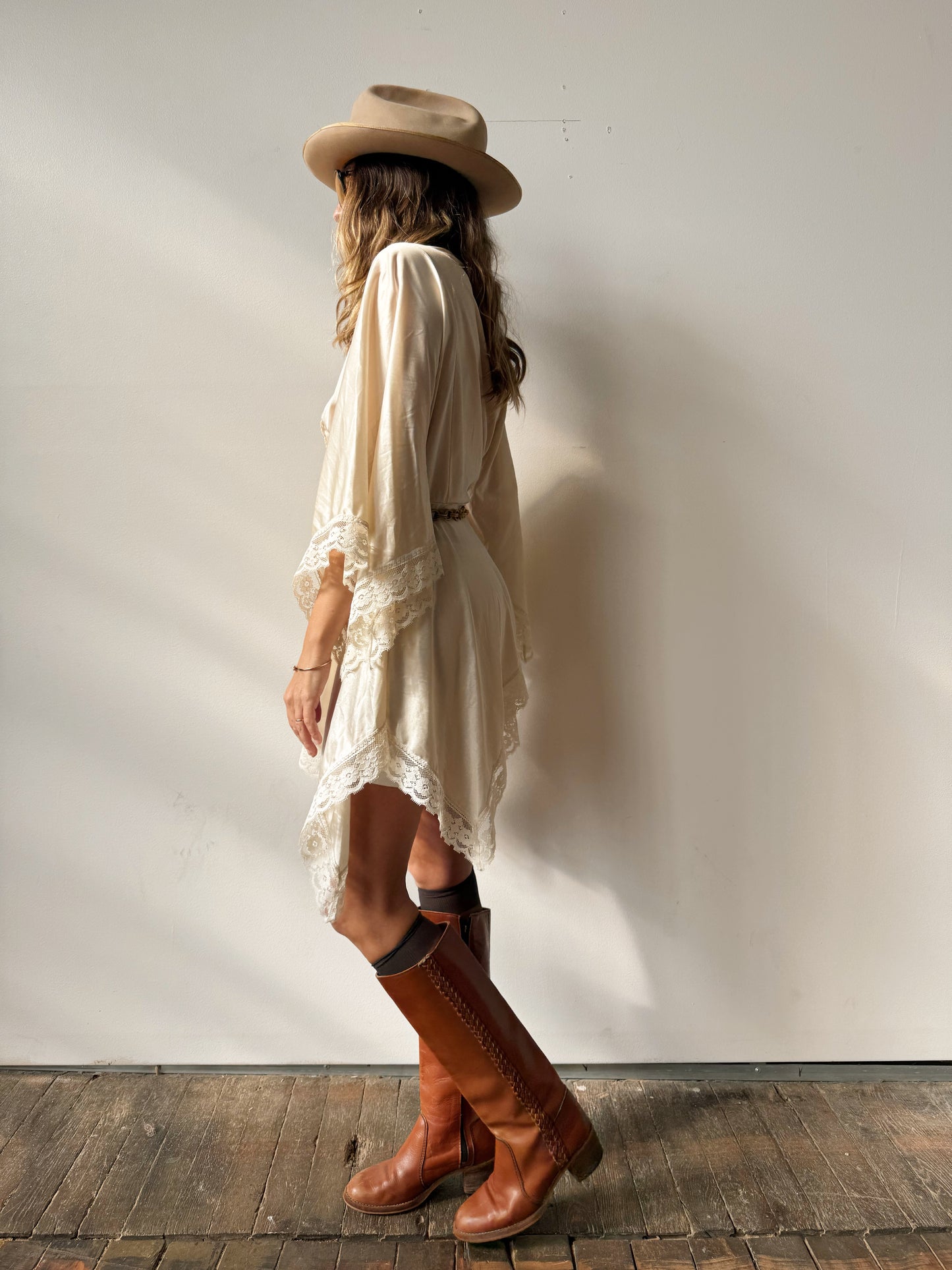 Boho 70s Nylon and Lace Tunic Blouse (M)