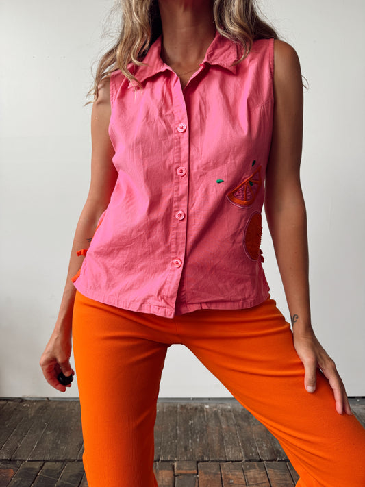 Orange Slices Michael Simon Summer Blouse (M)