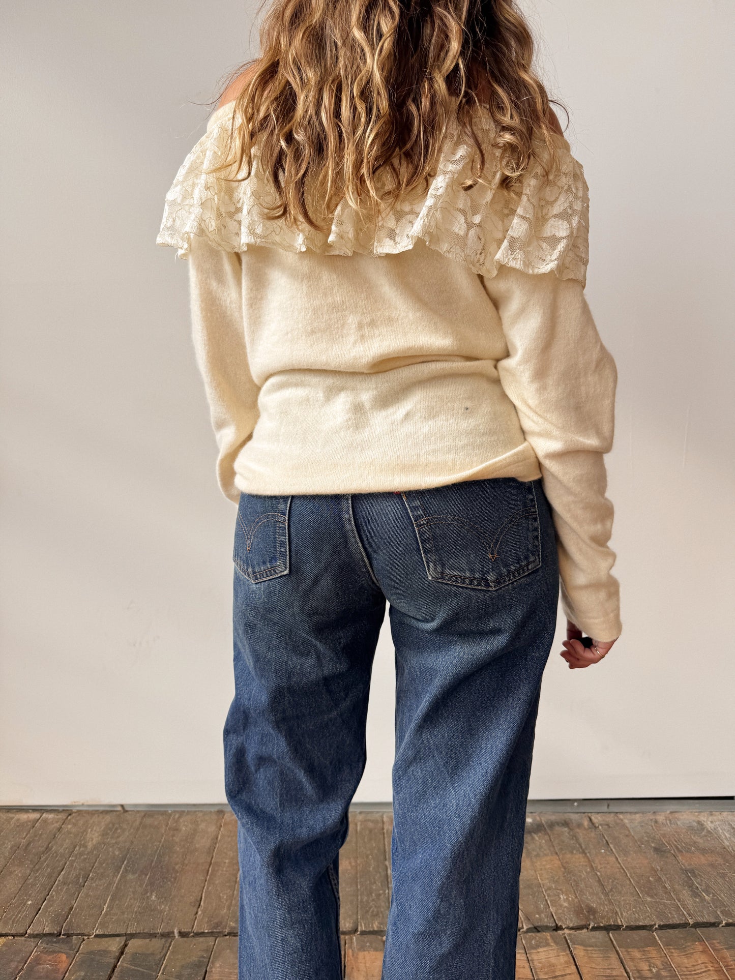 Angora and Lace 90s Off-The-Shoulder Sweater (M)