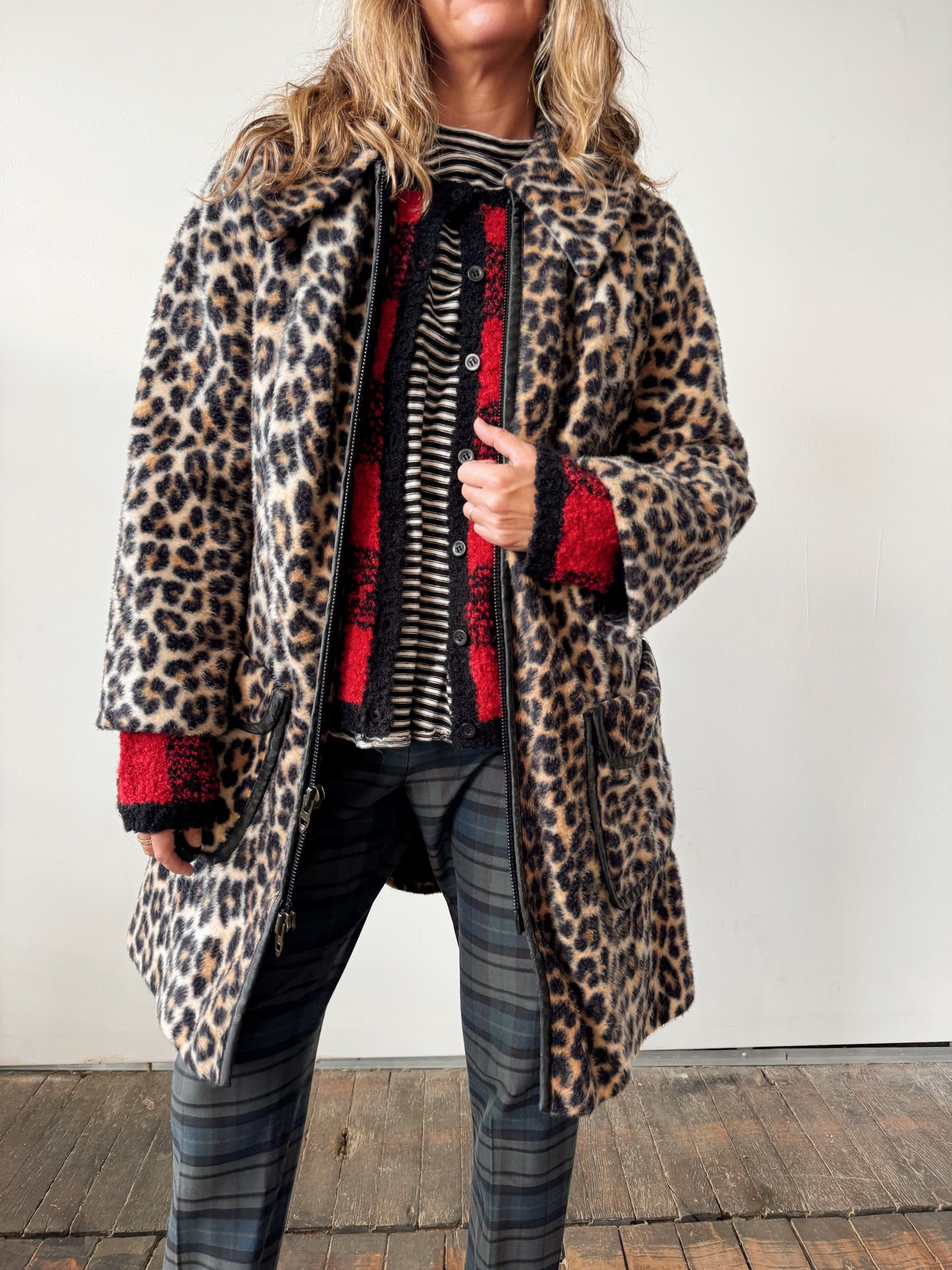 Leopard 70s Leather Piping Jacket (M)