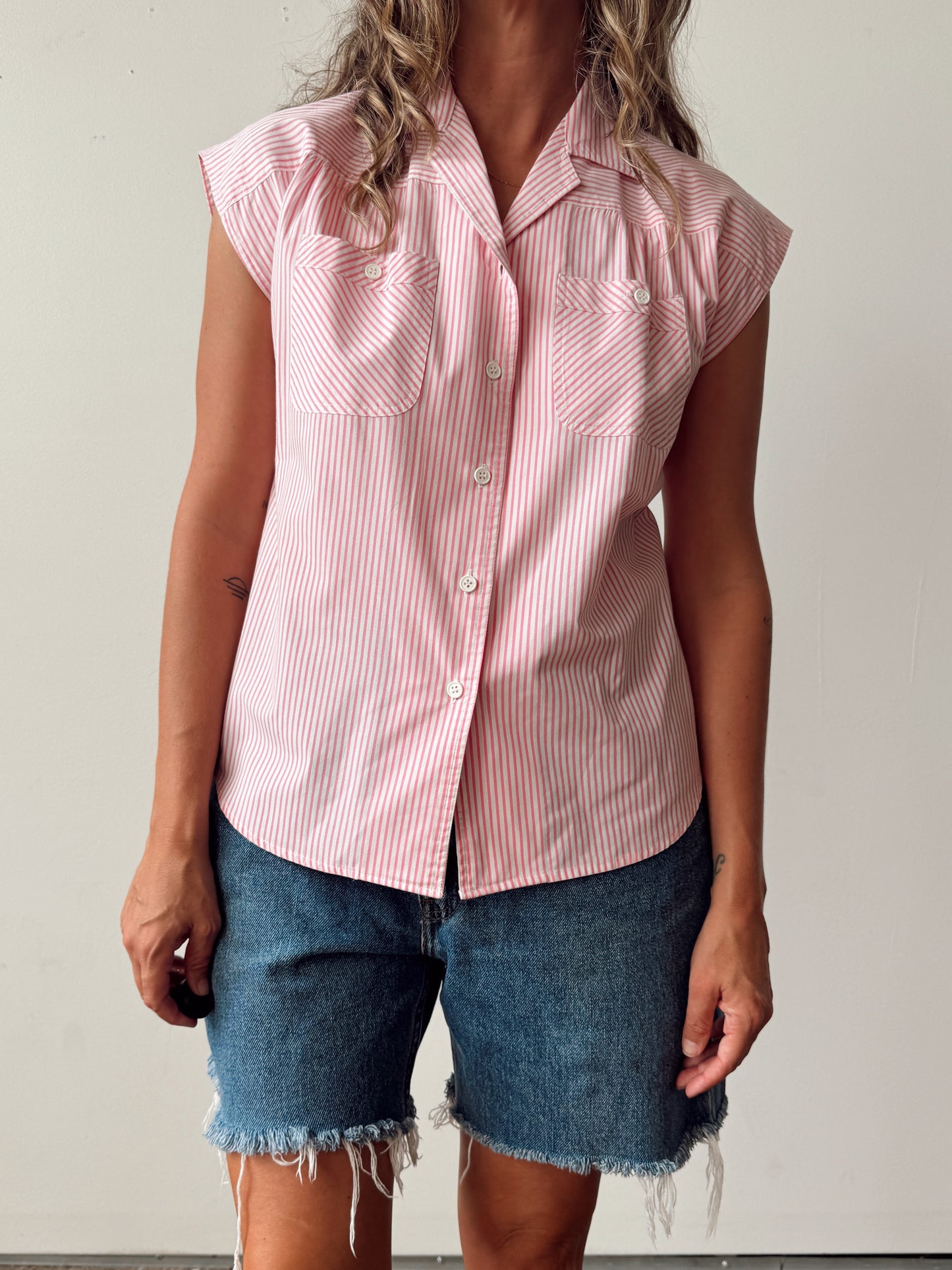 Pink Candy Stripe 80s Blouse (M)