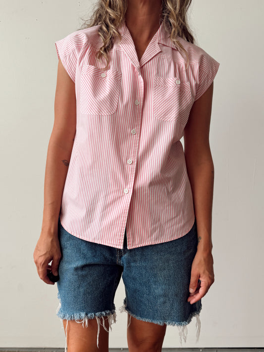 Pink Candy Stripe 80s Blouse (M)
