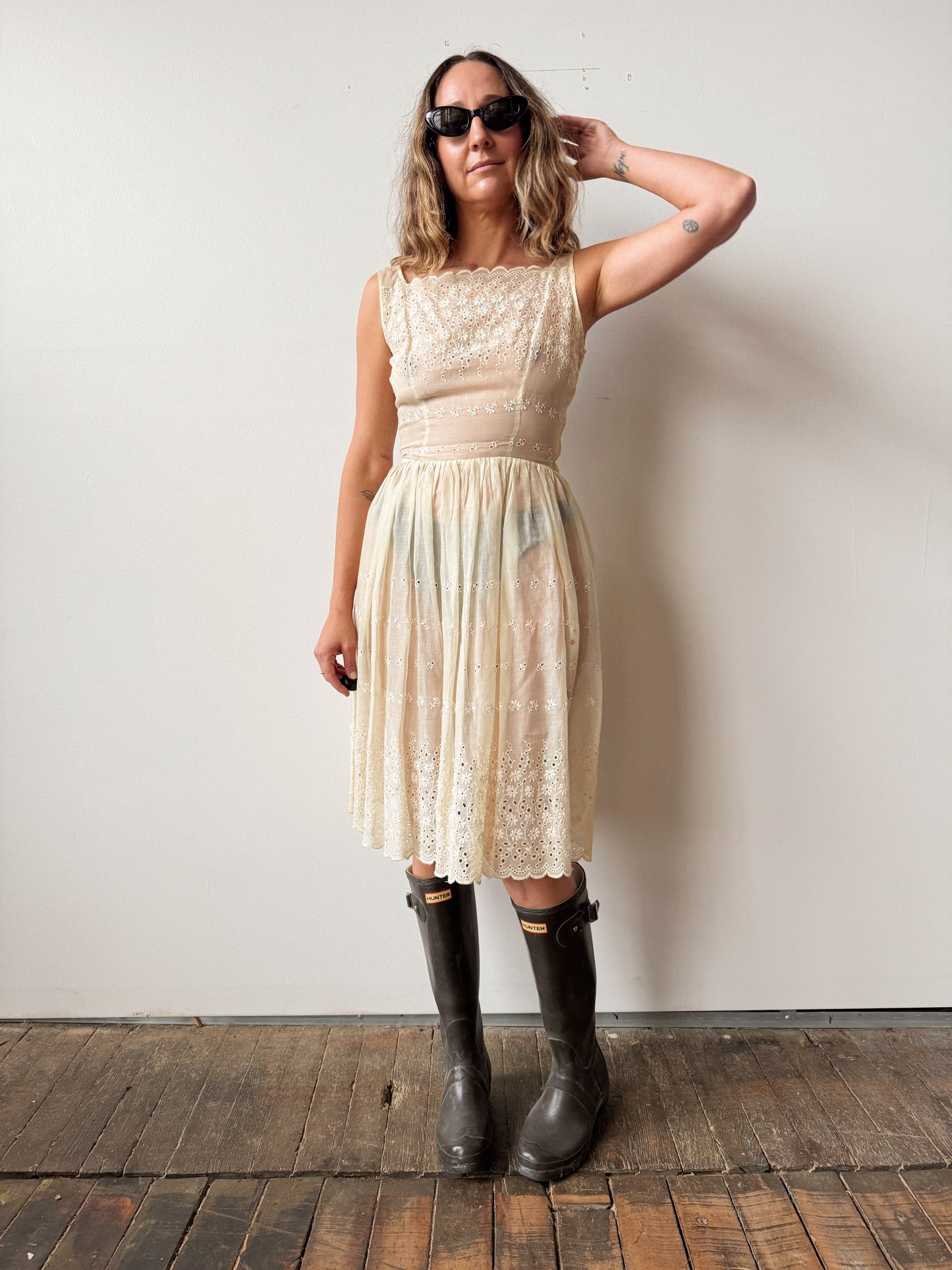 Eyelet 50s Butter Yellow Cheer Dress (XS)