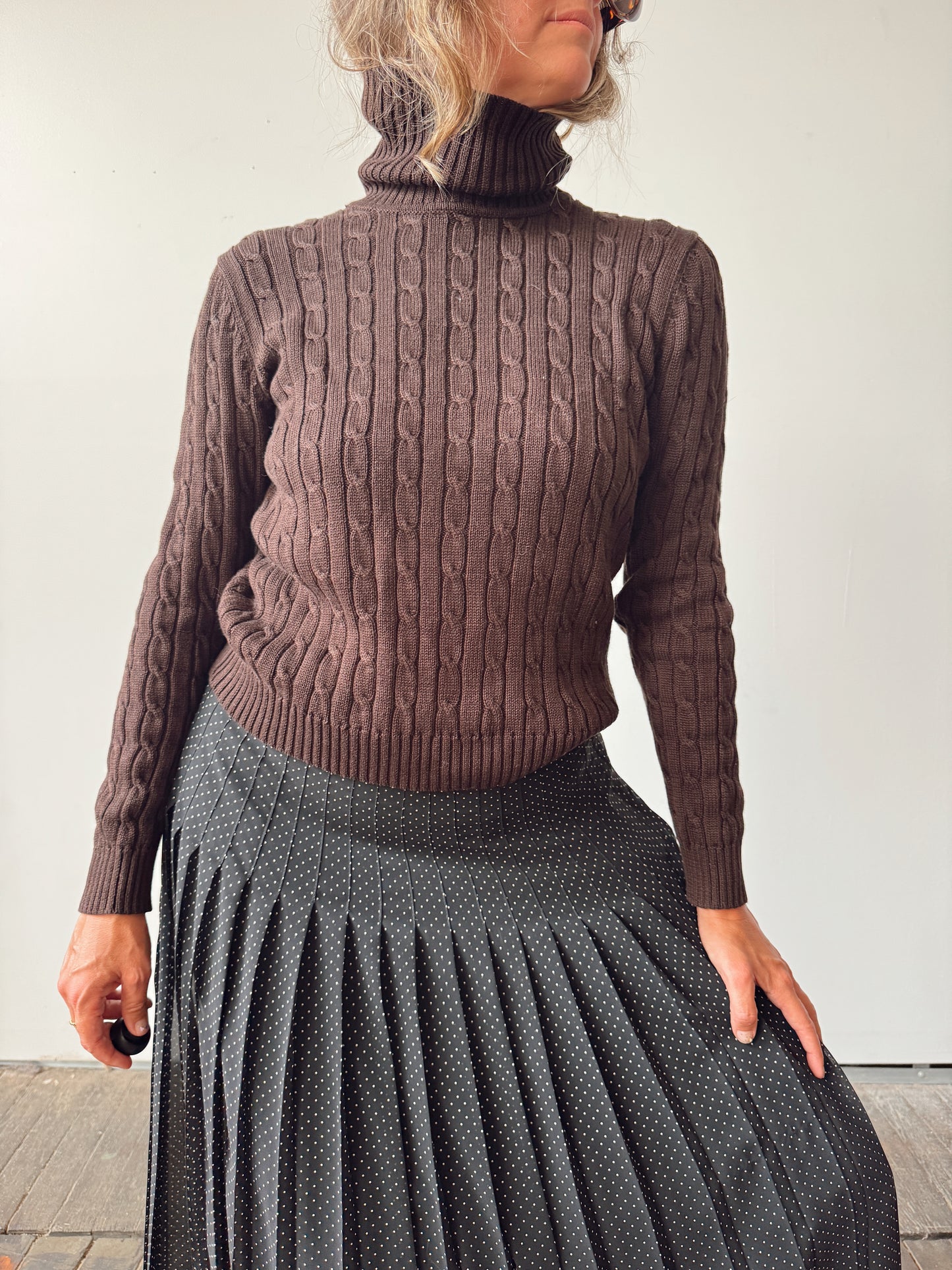 Ribbed Knit Turtleneck 00s Brown Sweater (S)