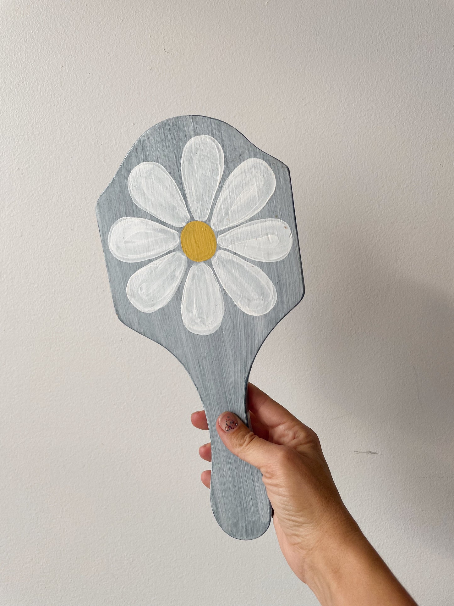 Hand-Painted Daisy Wood Mirror