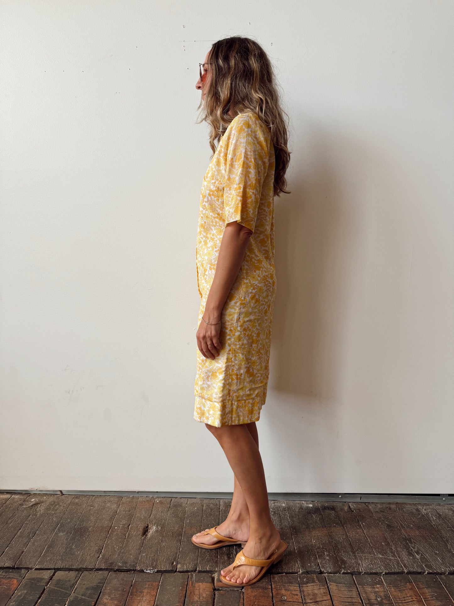 Country Miss 70s Yellow Floral Shirt Dress (M)