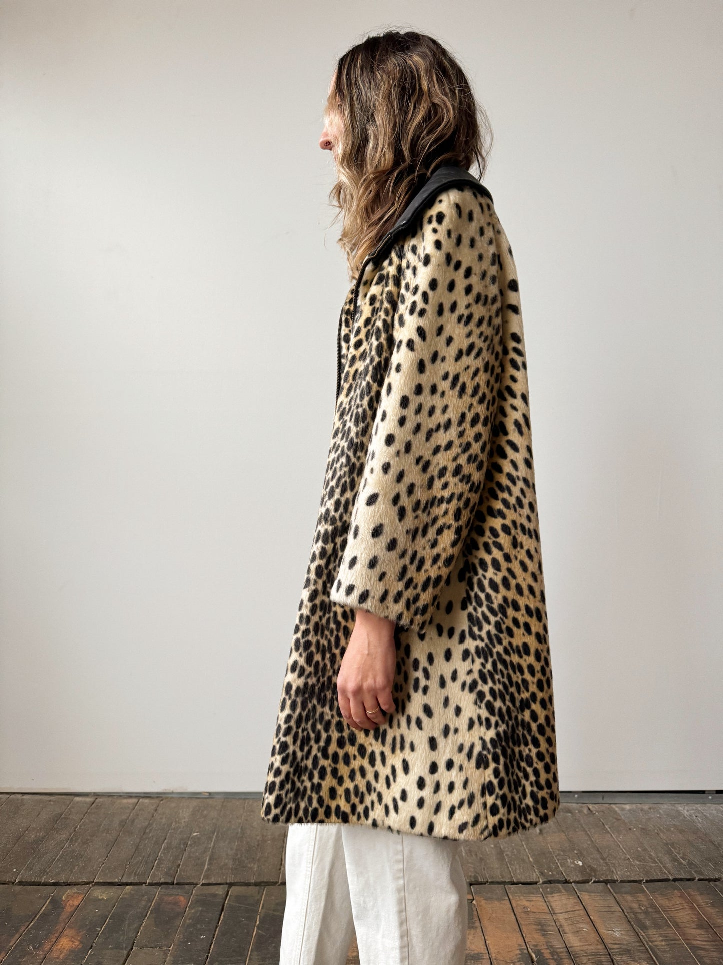 60s Safari Leopard Coat and Leather Swing Coat (M)