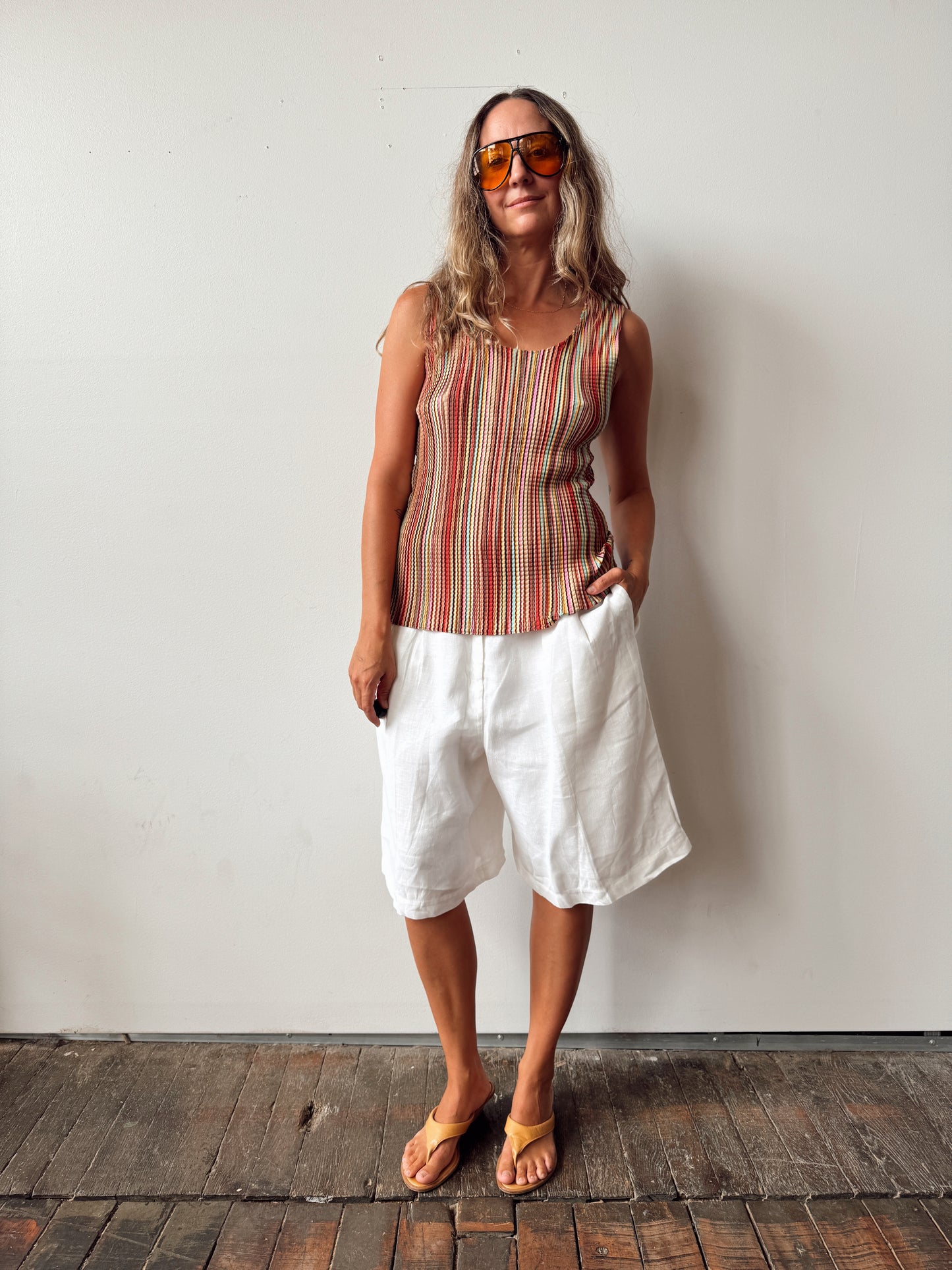 00s Stripe Crinkle Tank Top (L)