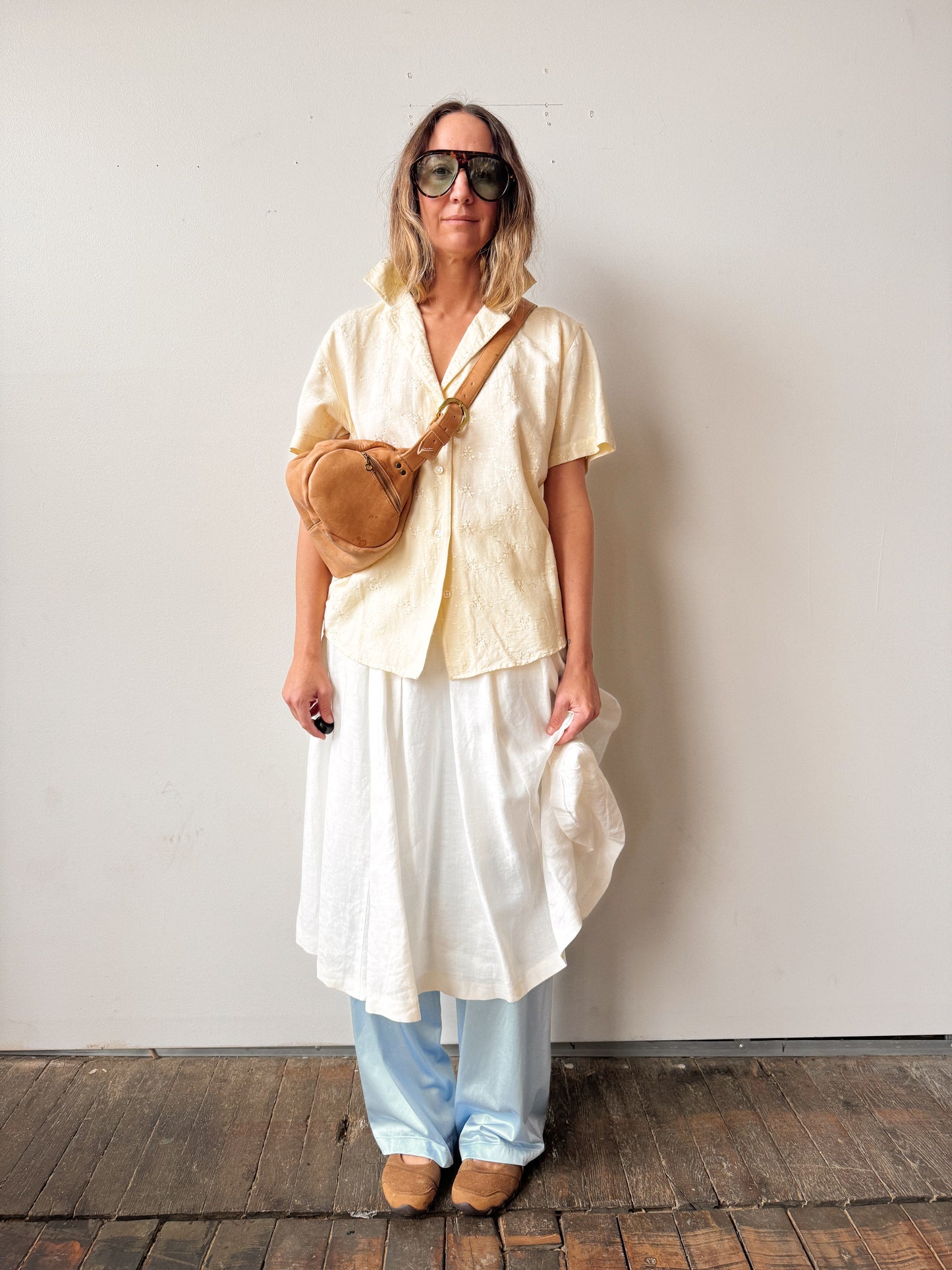 Butter Yellow Eyelet Summer Shirt (S)
