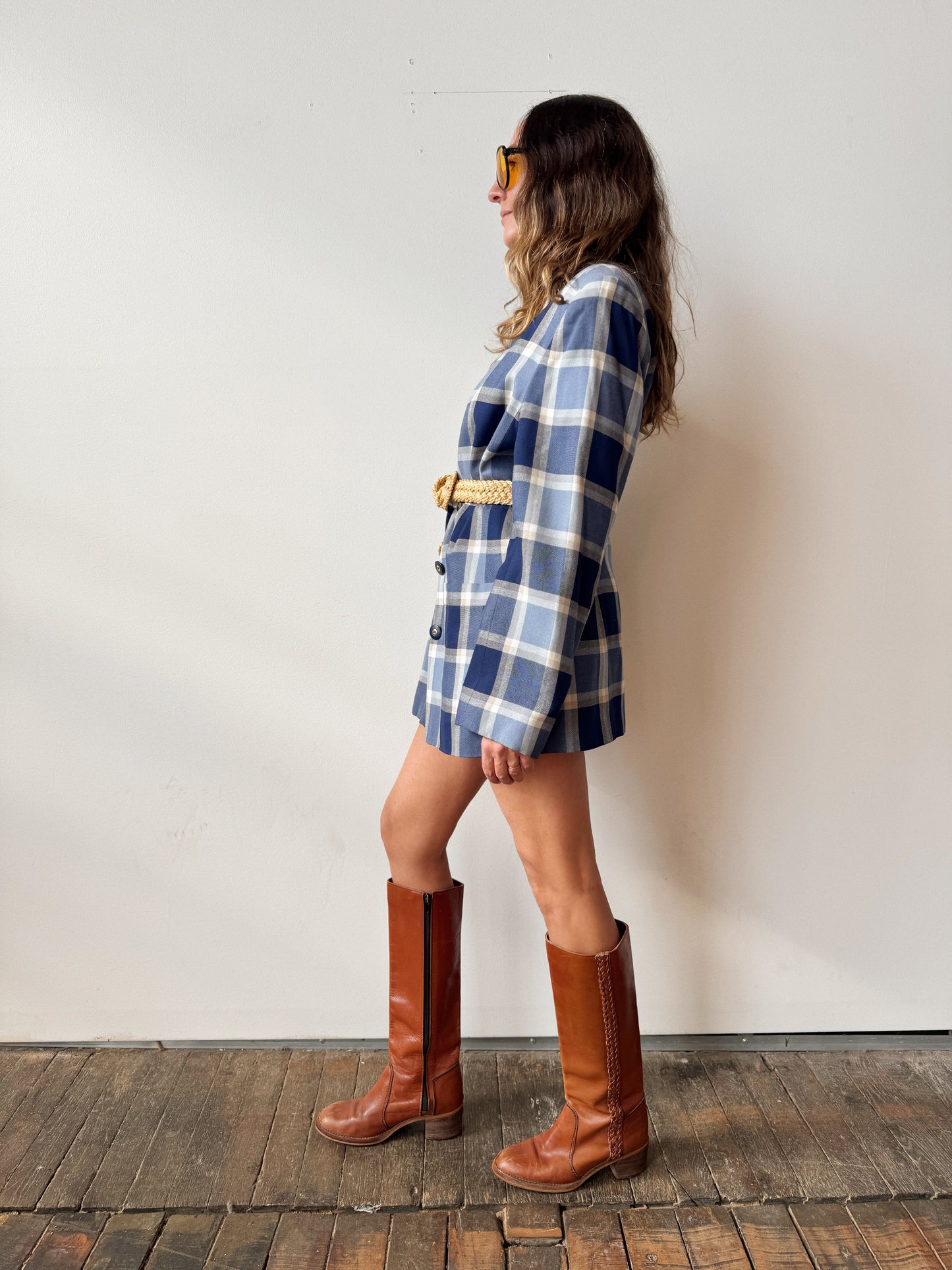 Blue 80s Checkered Blazer (L)