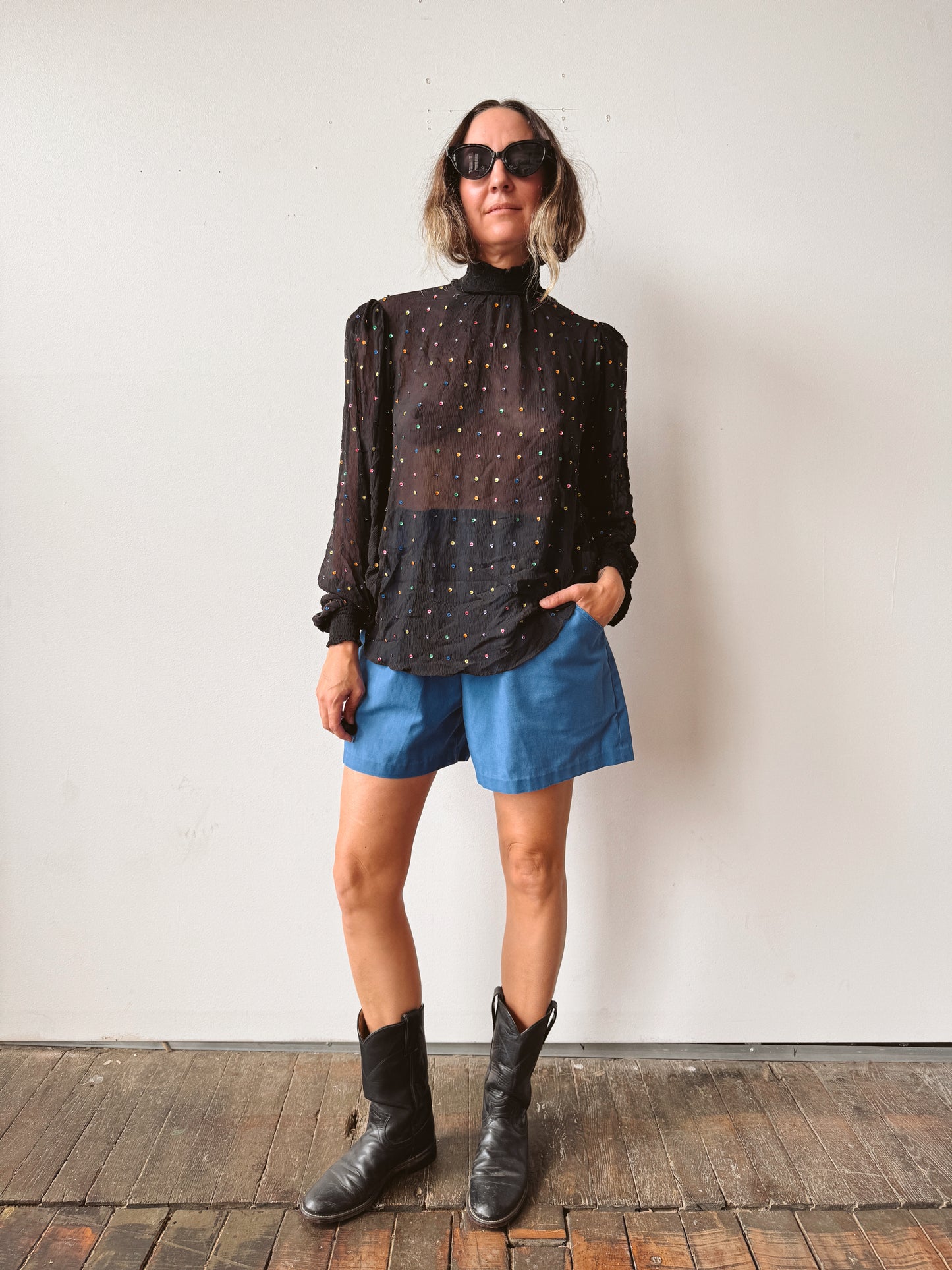 Silk Retrofête Sequin Rouche Contemporary Blouse (S)