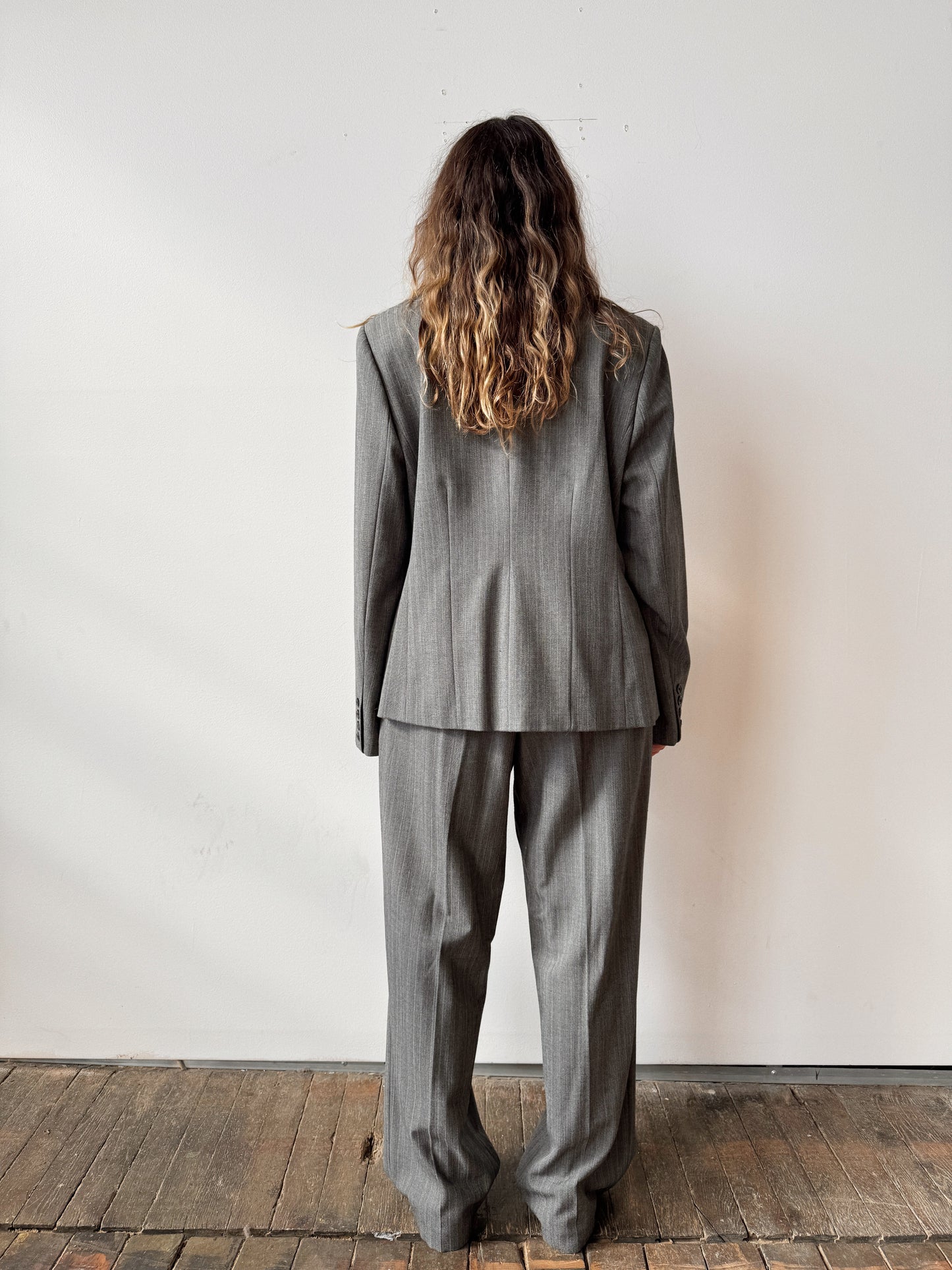 Grey Striped 90s Trouser Pant Suit (L)