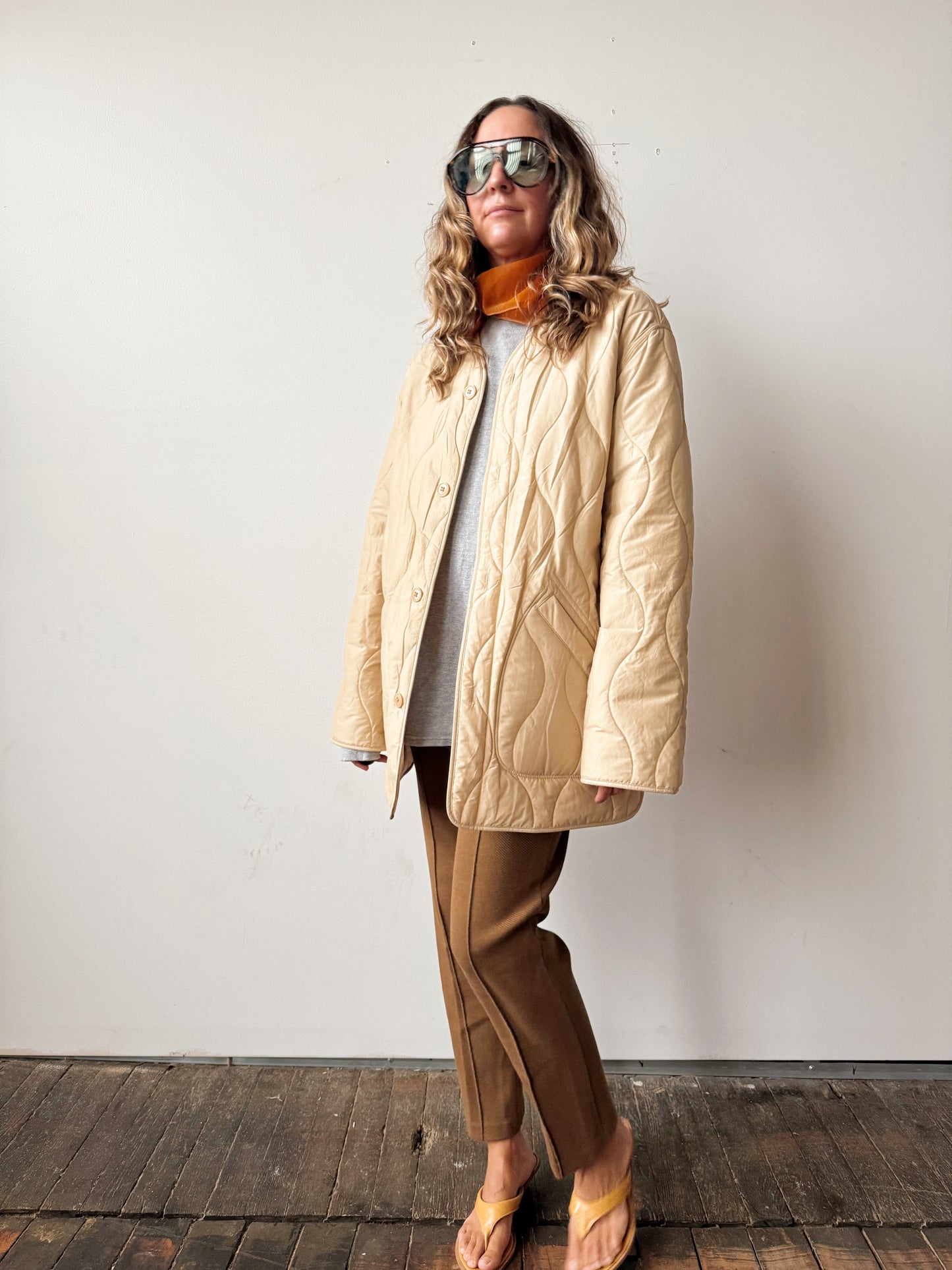 Cream Quilted Puffer Coat (M)