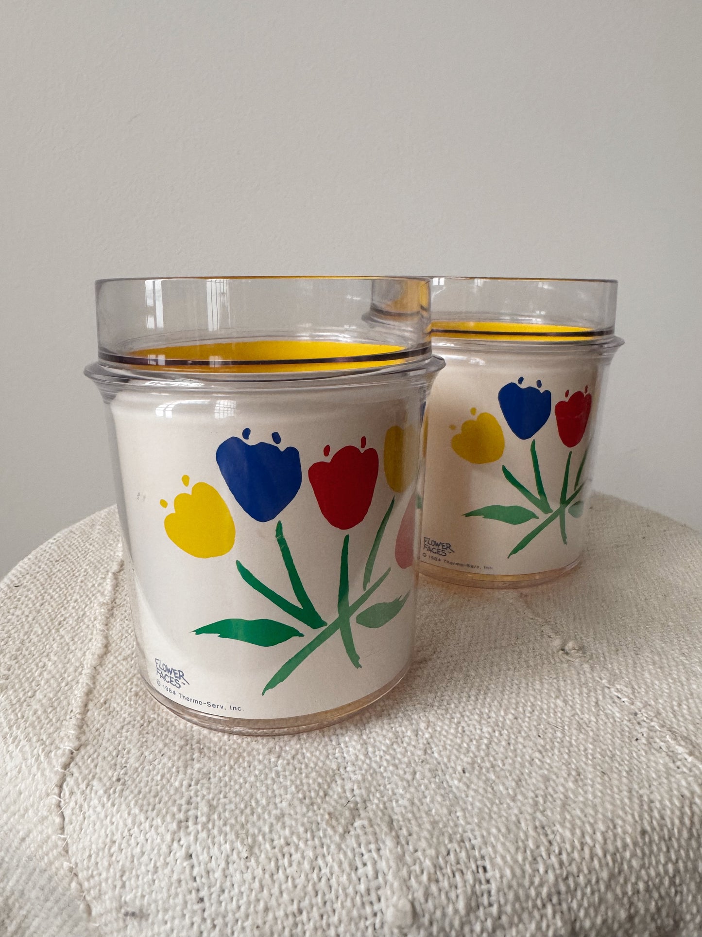 1984 Thermo-serv Flower Faces Tulips Insulated Tumbler Cup, Set of 2