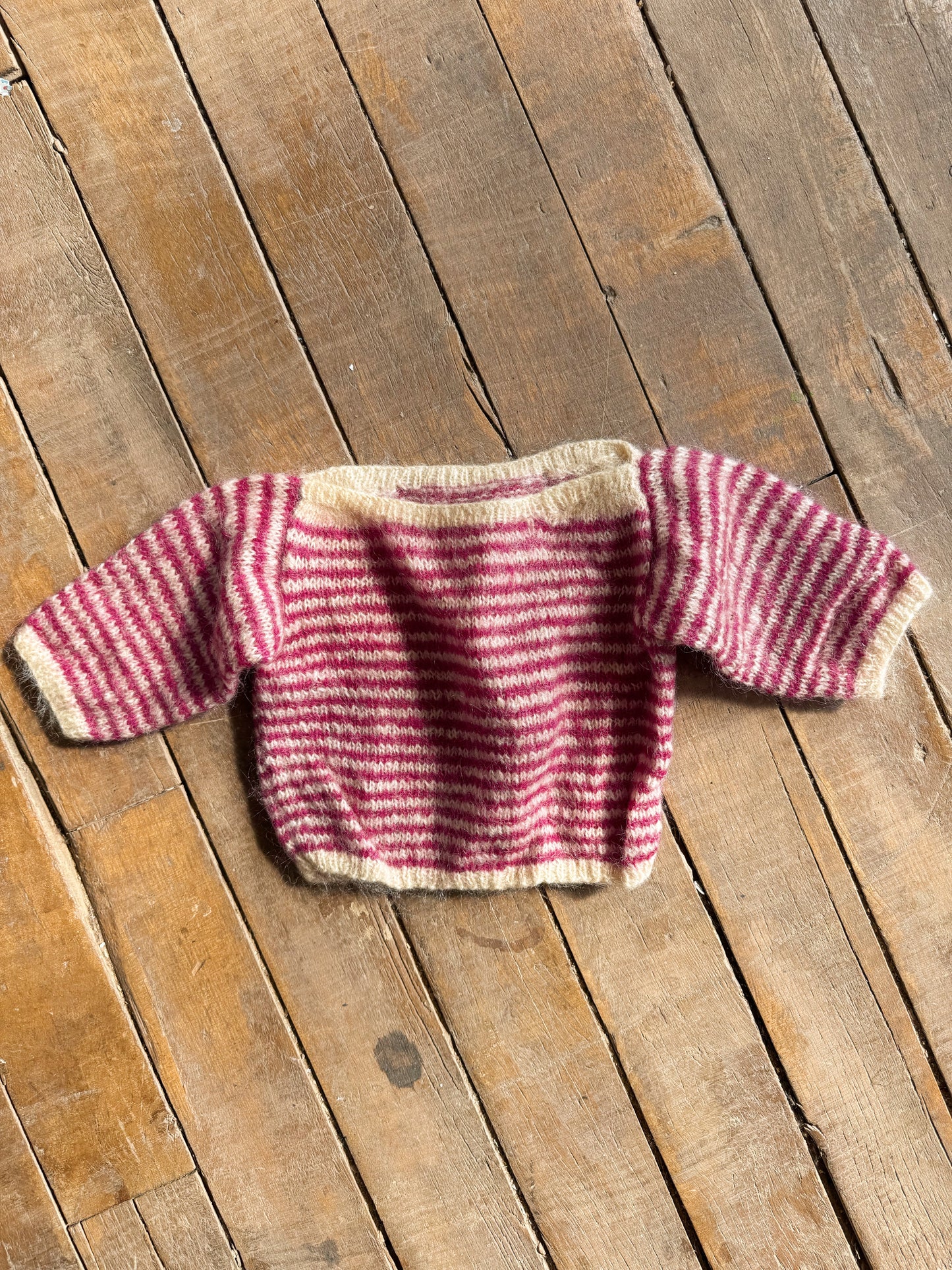 Handknit 80s Plum Striped Boatneck Sweater (12mths)