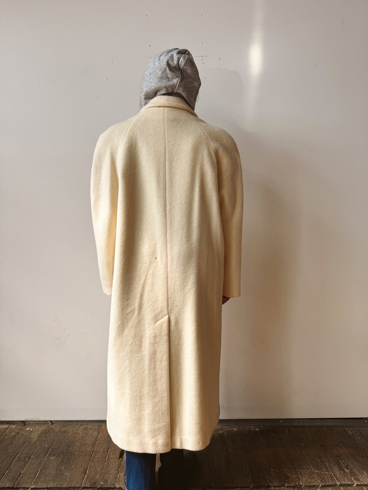 Wool 80s Ivory Longline Overcoat (L)