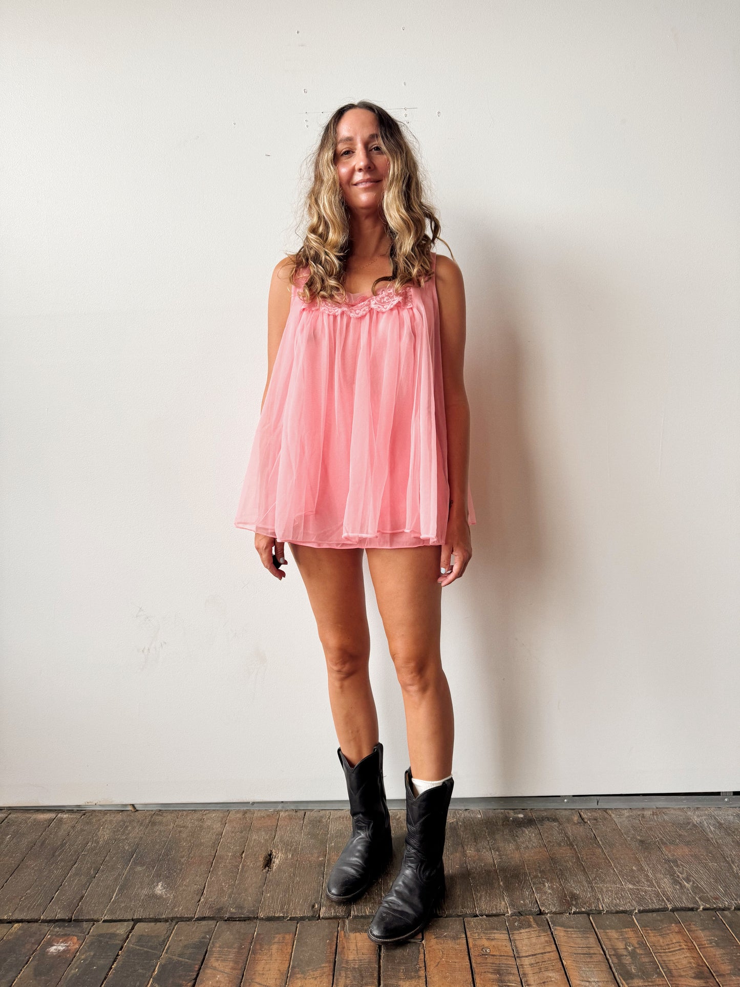 Hot Pink 60s Chiffon Lingerie Panty Set (M)