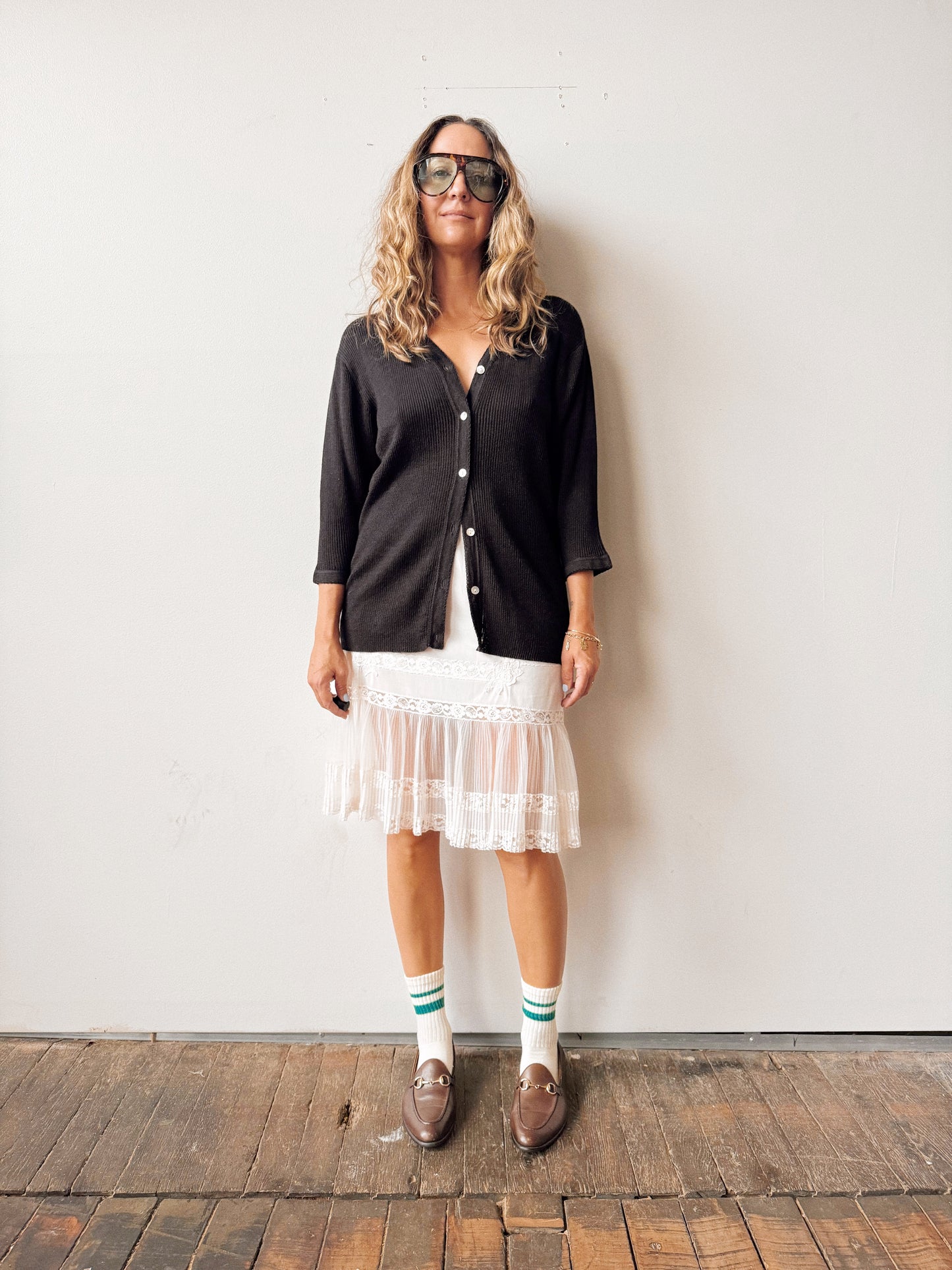 White Slip Skirt with Lace and Sheer Detail (M)