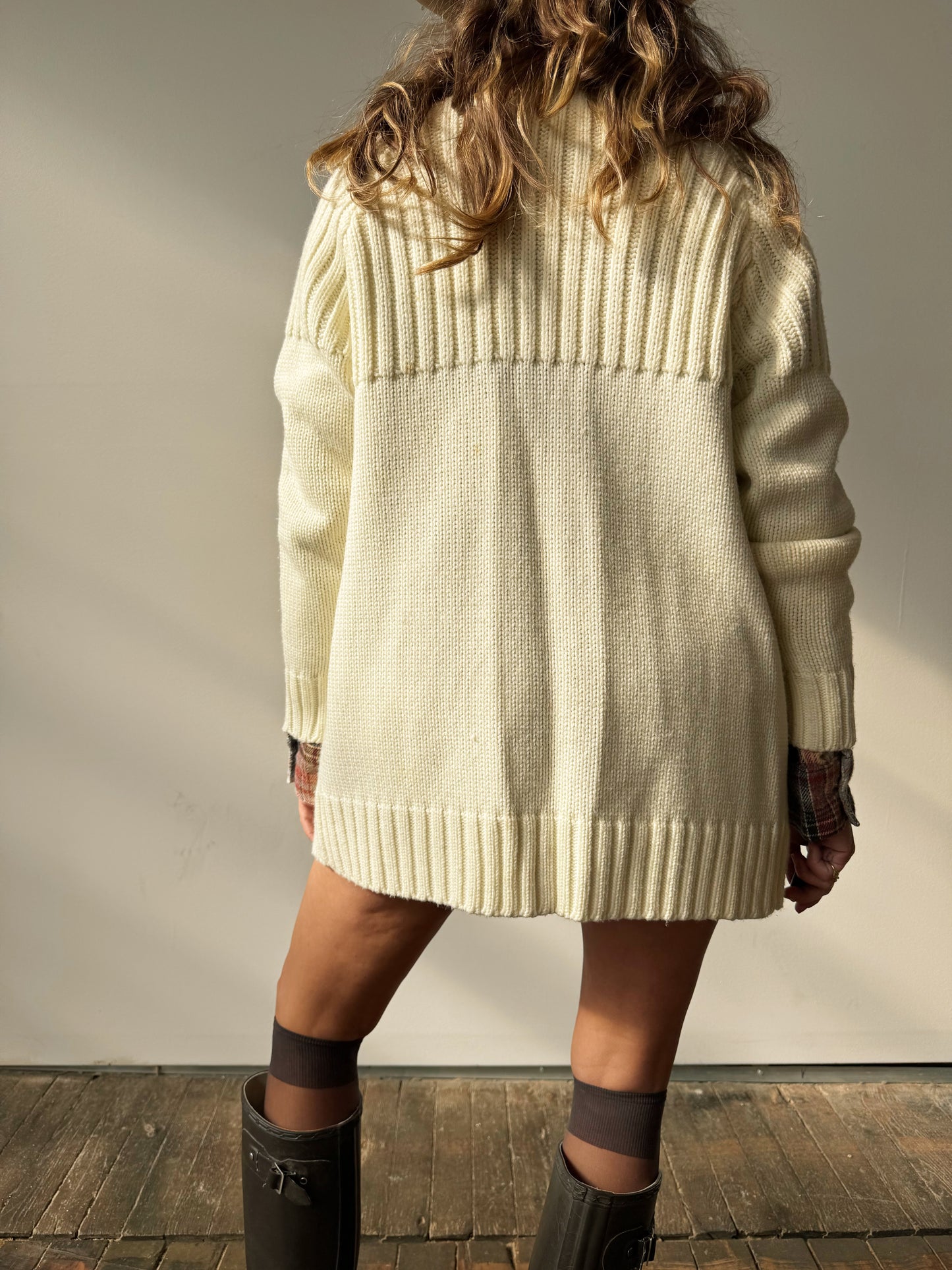 70s Ivory Knit Cardigan (M)