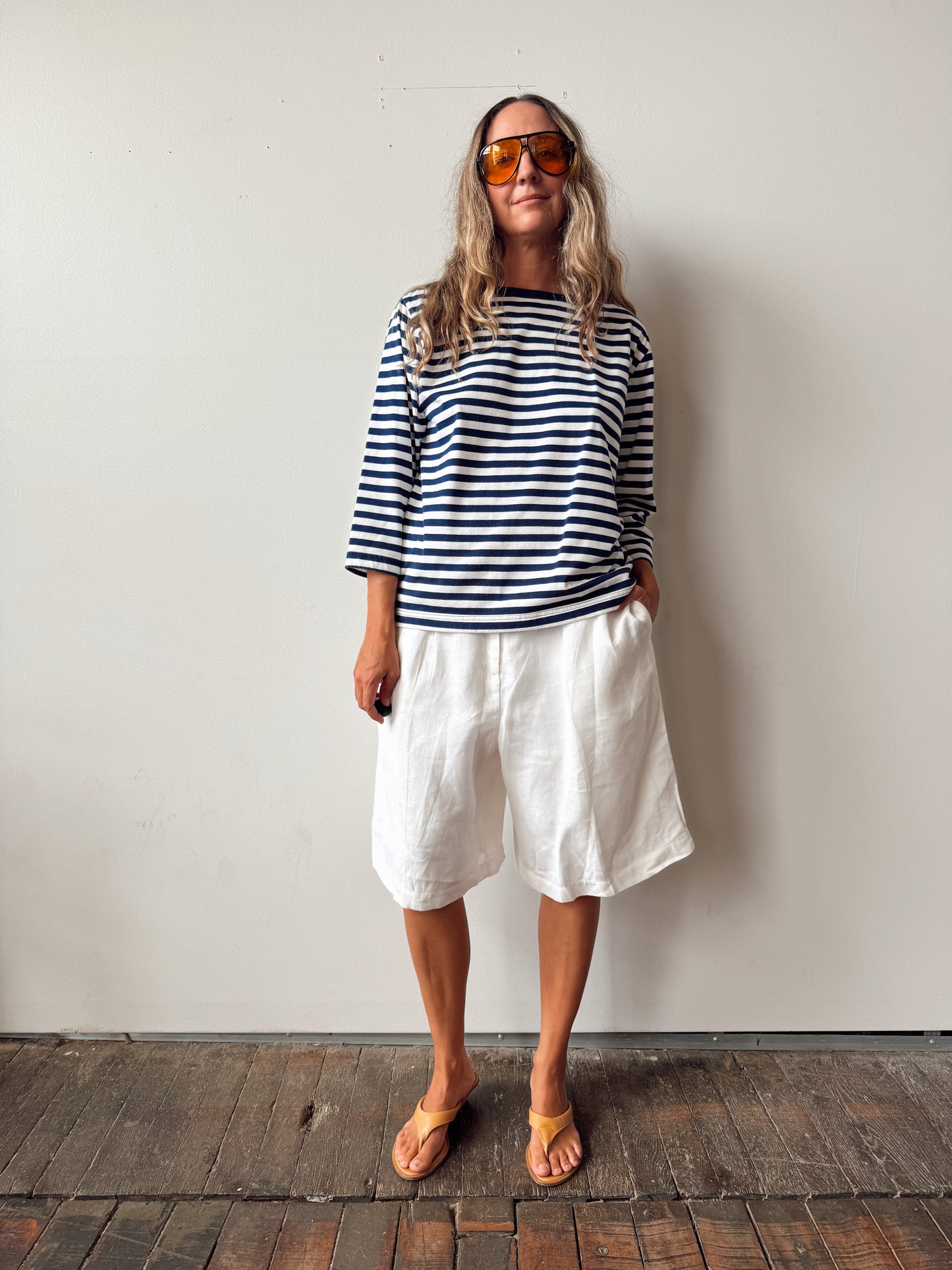 Navy Stripped Paradise Cotton Shirt (XL)