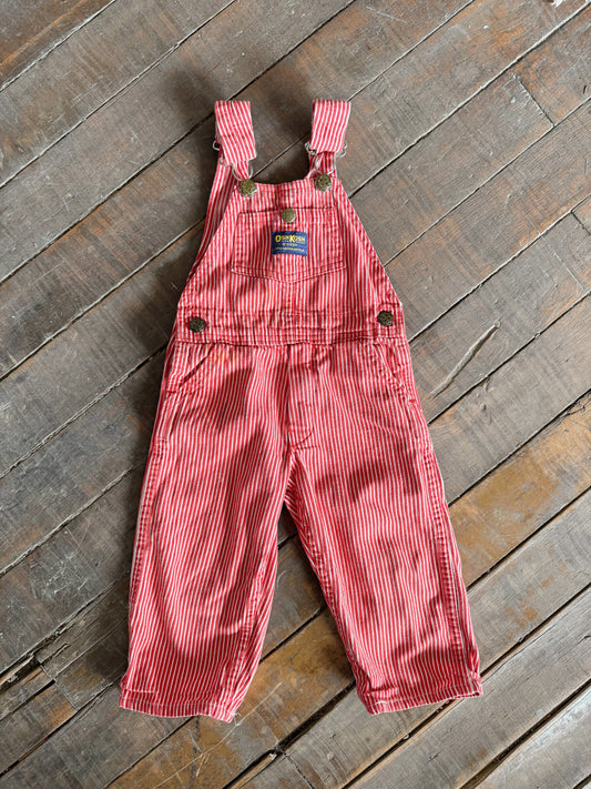 80s Osh Kosh Red Railroad Striped USA Made Overalls (3T)