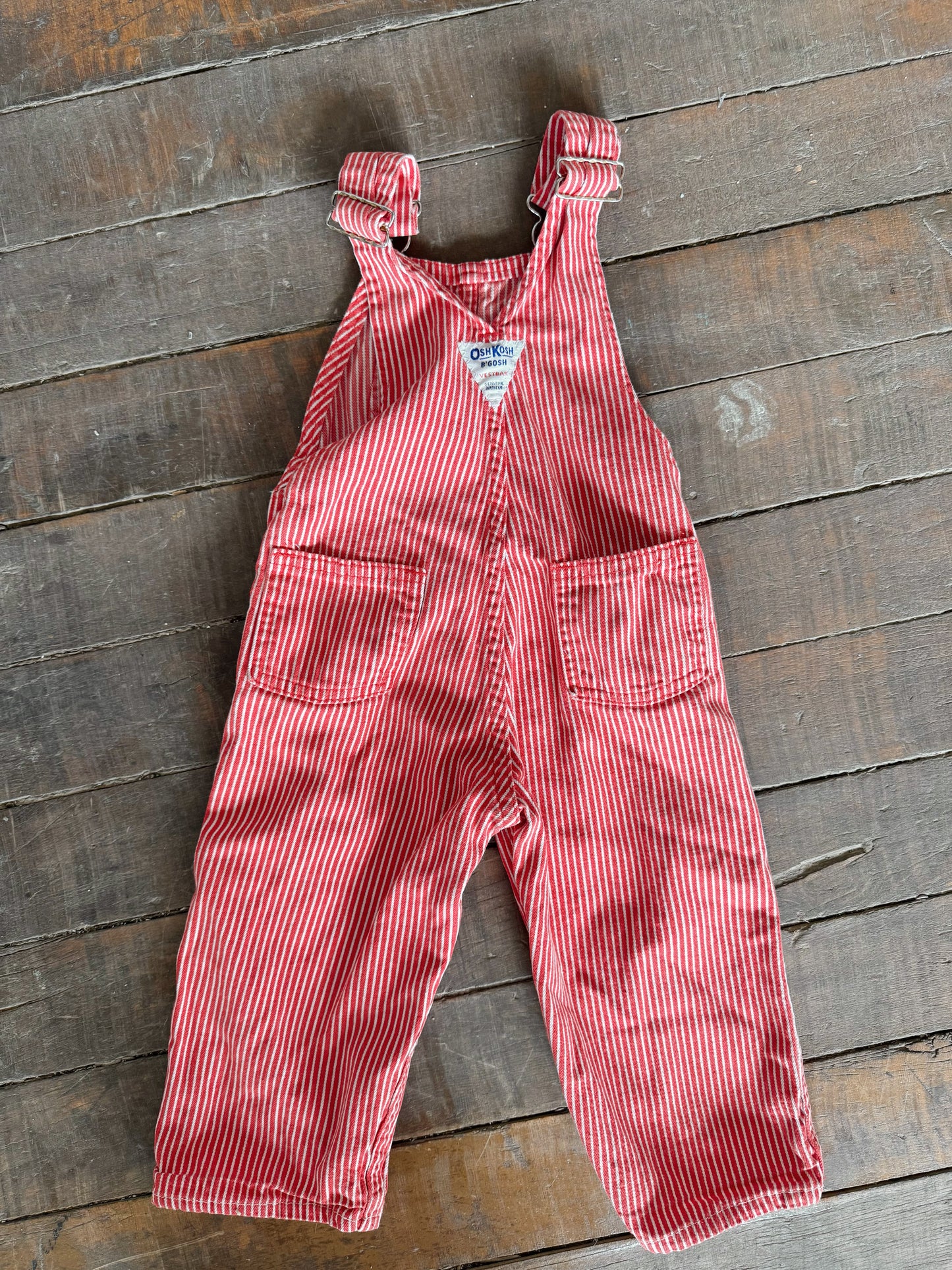 80s Osh Kosh Red Railroad Striped USA Made Overalls (3T)