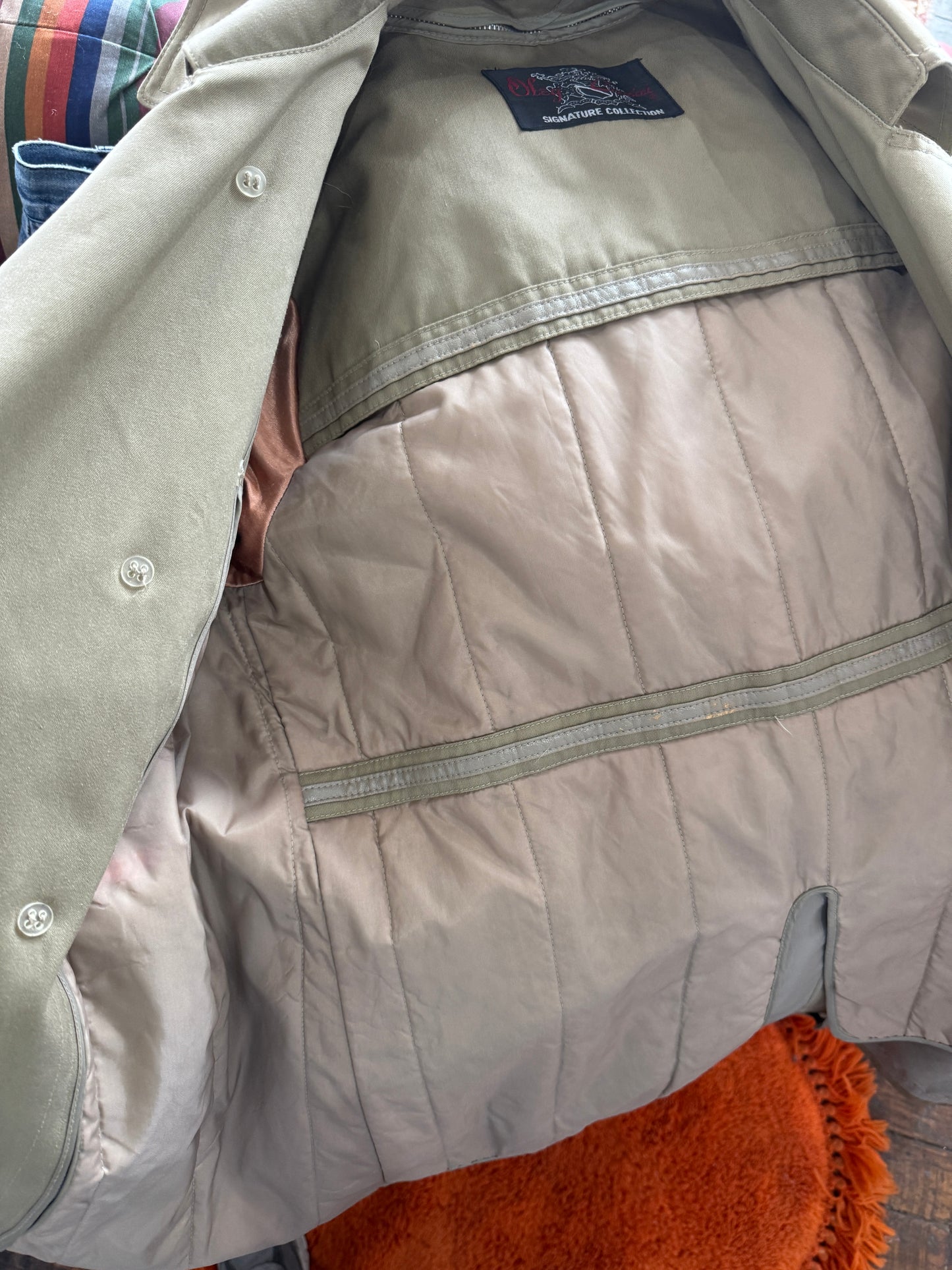 90 Quilted Lined Beige Double-Breasted Trench Coat (S)