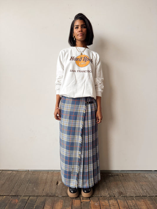 Pleated Plaid Wool Scotland Wrap Skirt (28")