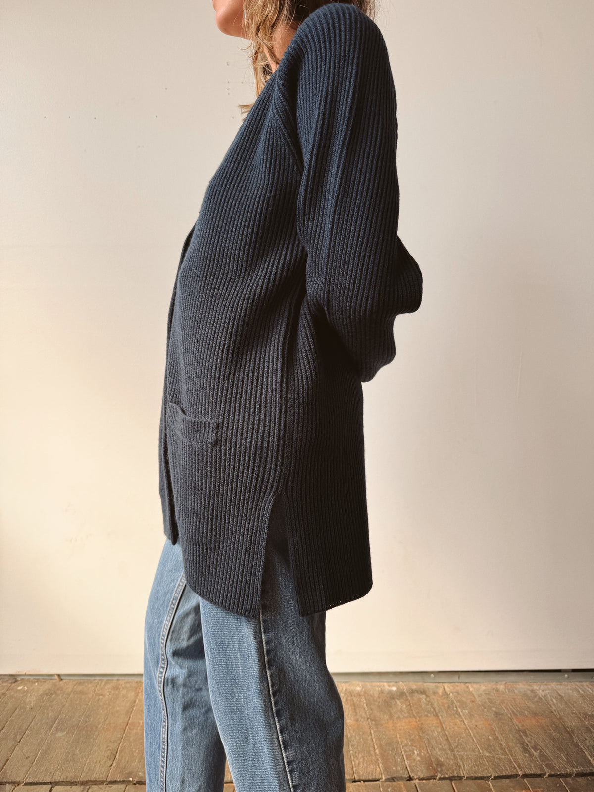 Ribbed Navy 00s Cardigan (L)