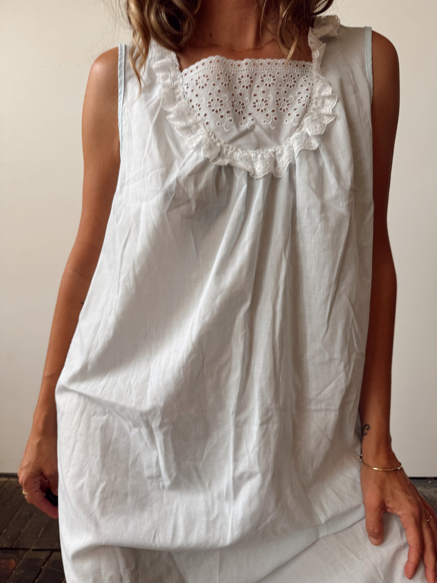 Cotton 90s Eyelet Sleep Slip Dress (M)