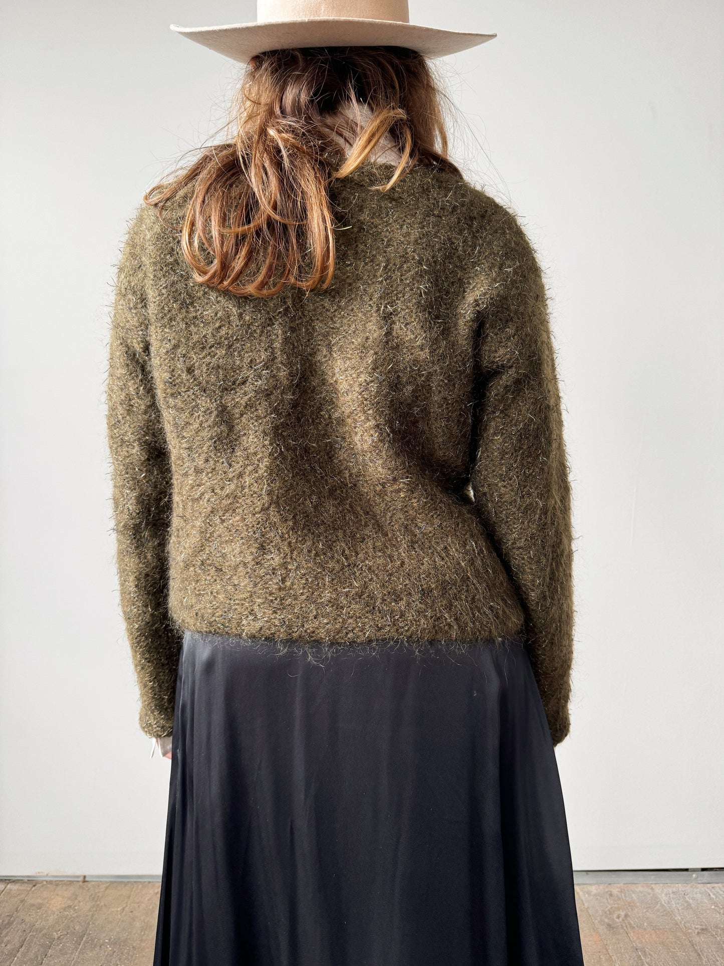 Metallic Mohair Cropped Khaki Sweater (S)