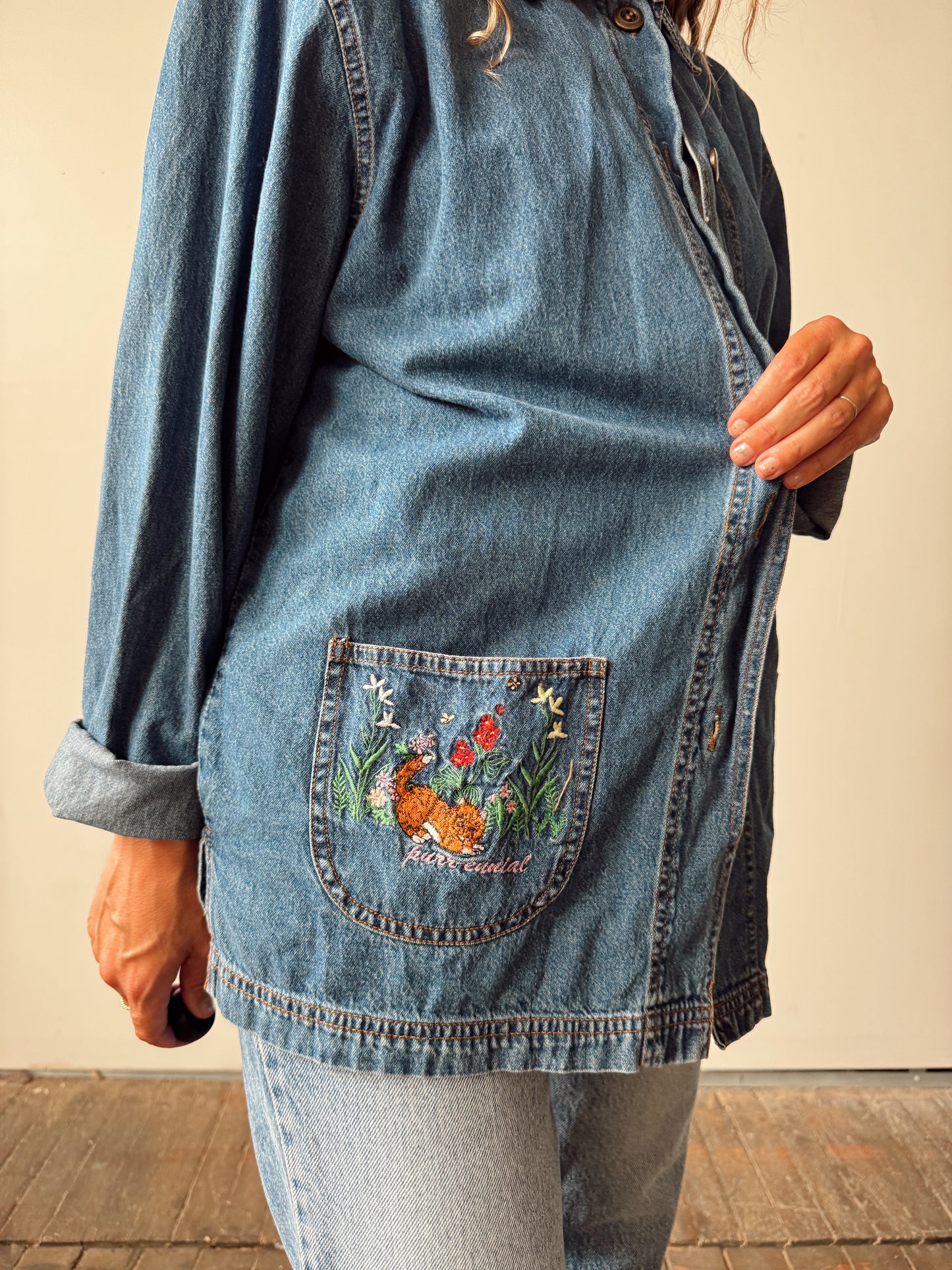 Purrrfect Cat Denim 90s Chore Coat (M)