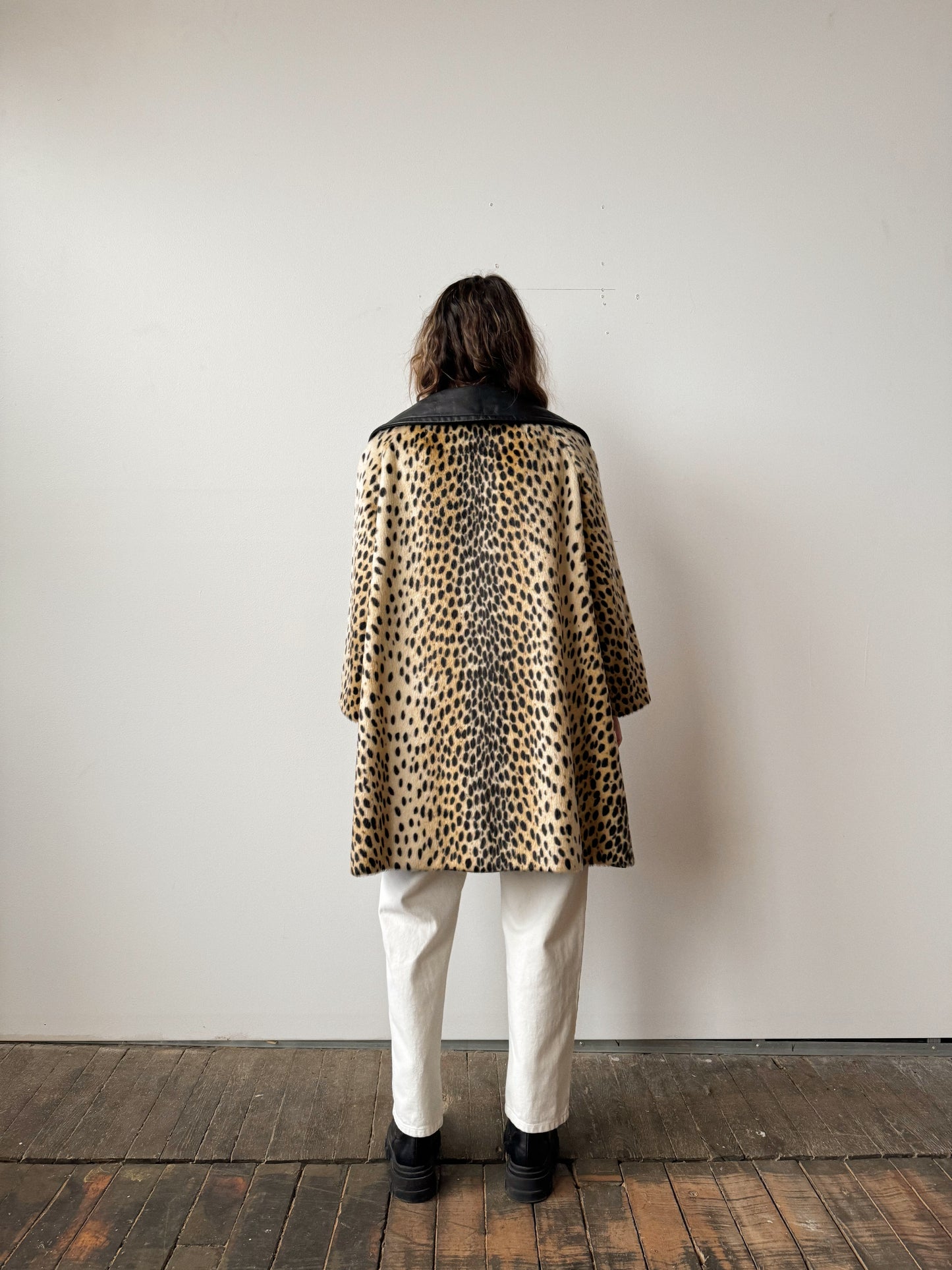 60s Safari Leopard Coat and Leather Swing Coat (M)