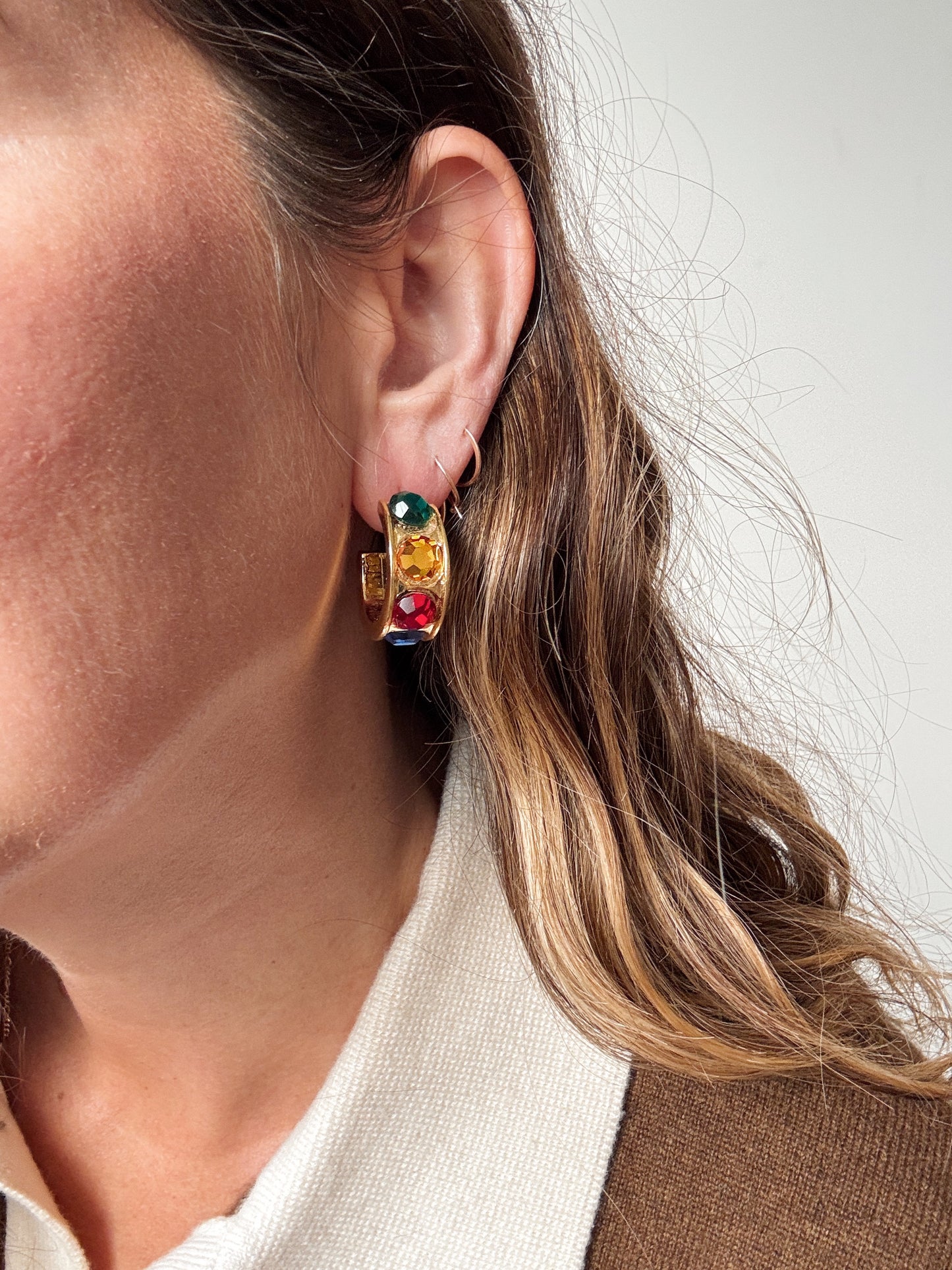 Jewel Gemstone Gold Tone Hoop Earrings