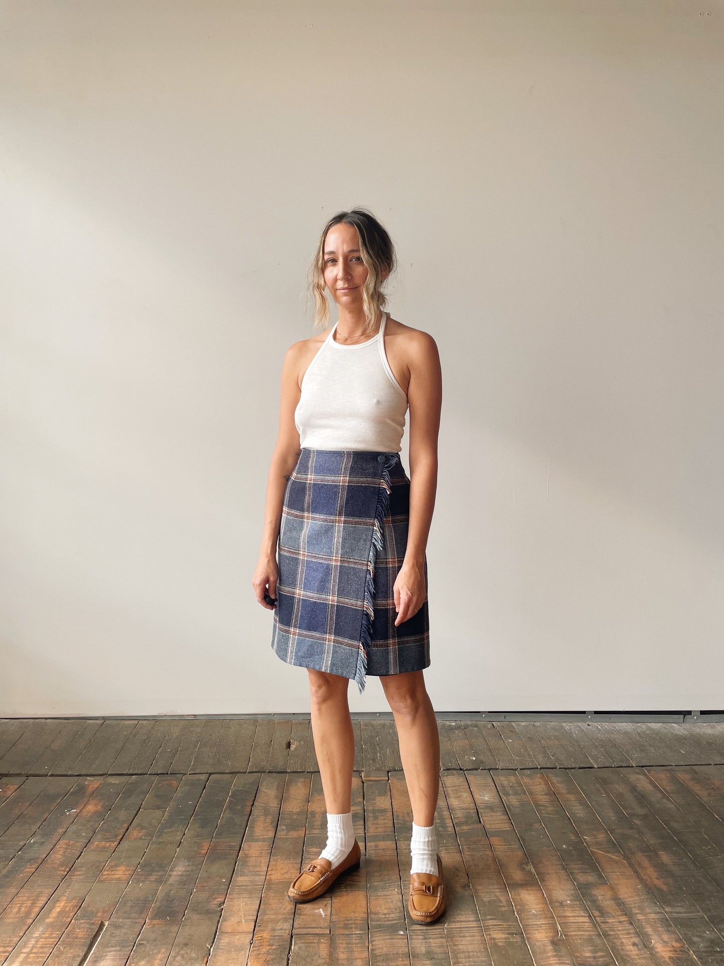 Wool Wrap Plaid Skirt (M)