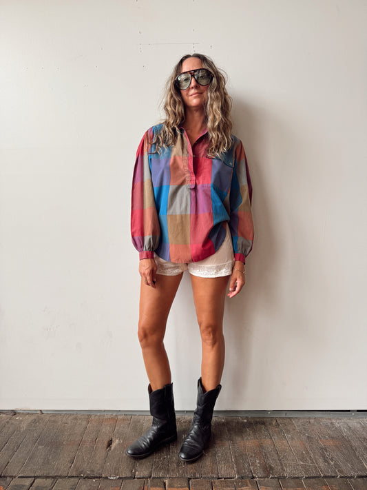Plaid Patchwork 90s Blouse (S)